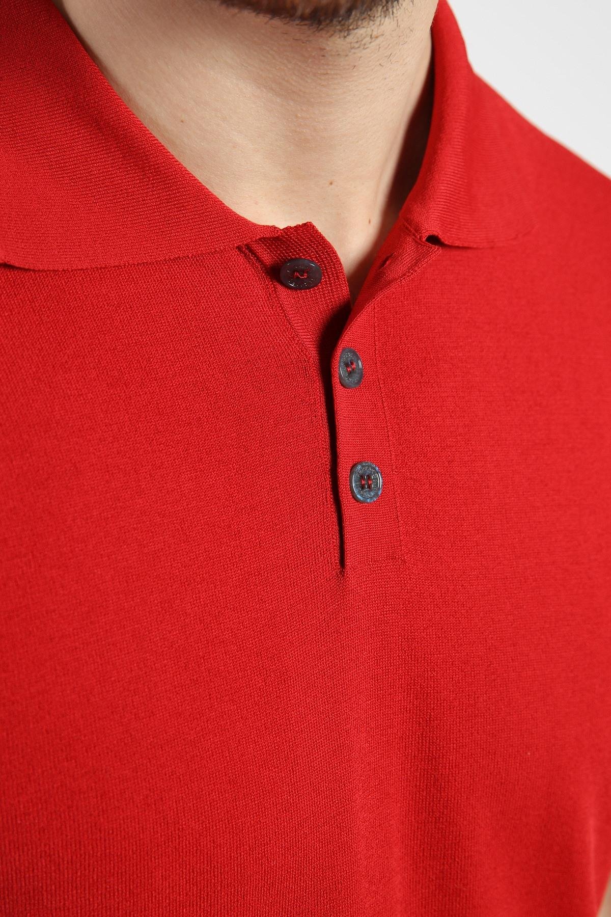 Ferraro Kırmızı Düğmeli Polo Yaka Erkek Rayon Triko T-Shirt