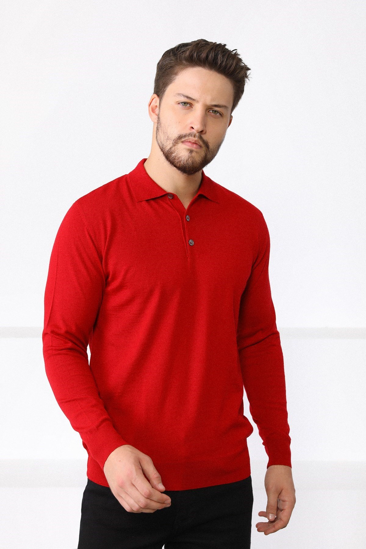 Ferraro Kırmızı Polo Yaka Erkek Triko Kazak