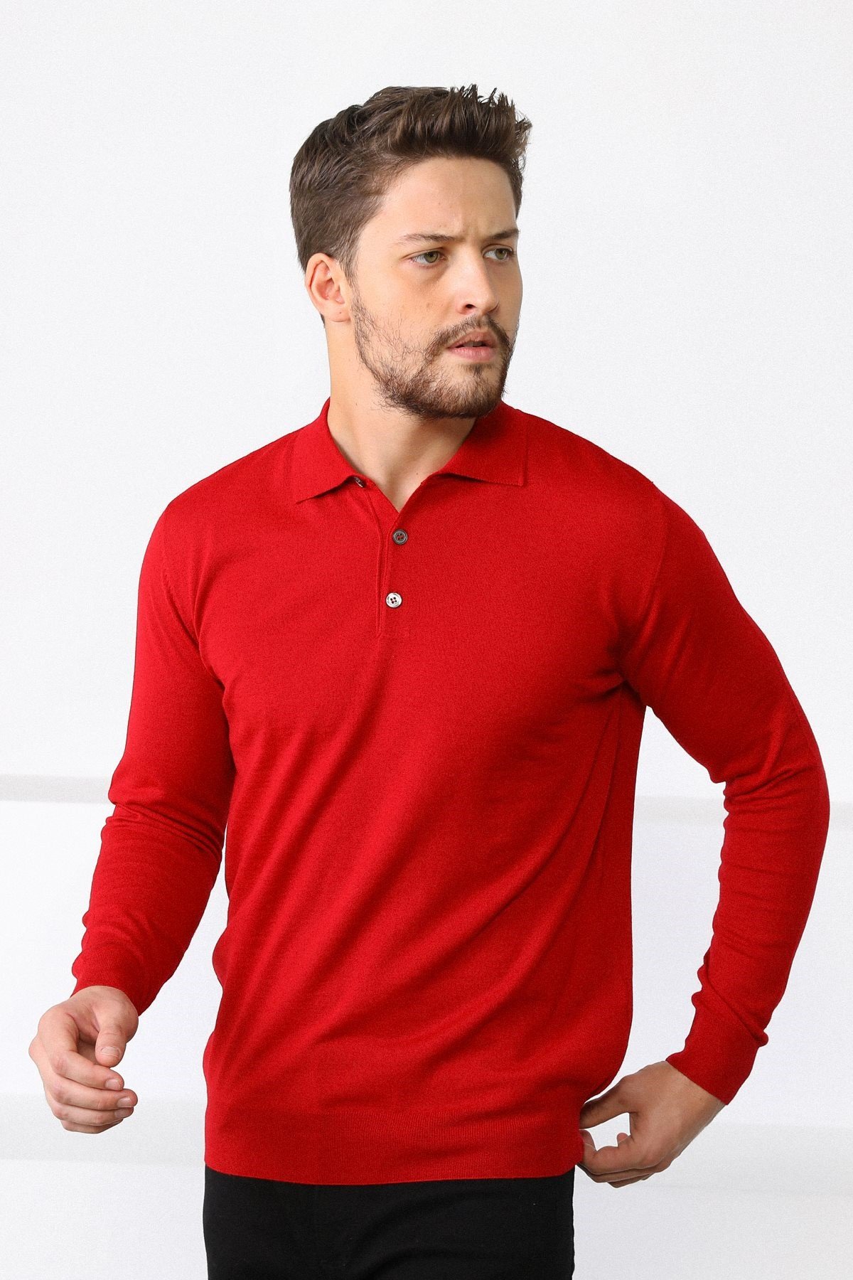 Ferraro Kırmızı Polo Yaka Erkek Triko Kazak
