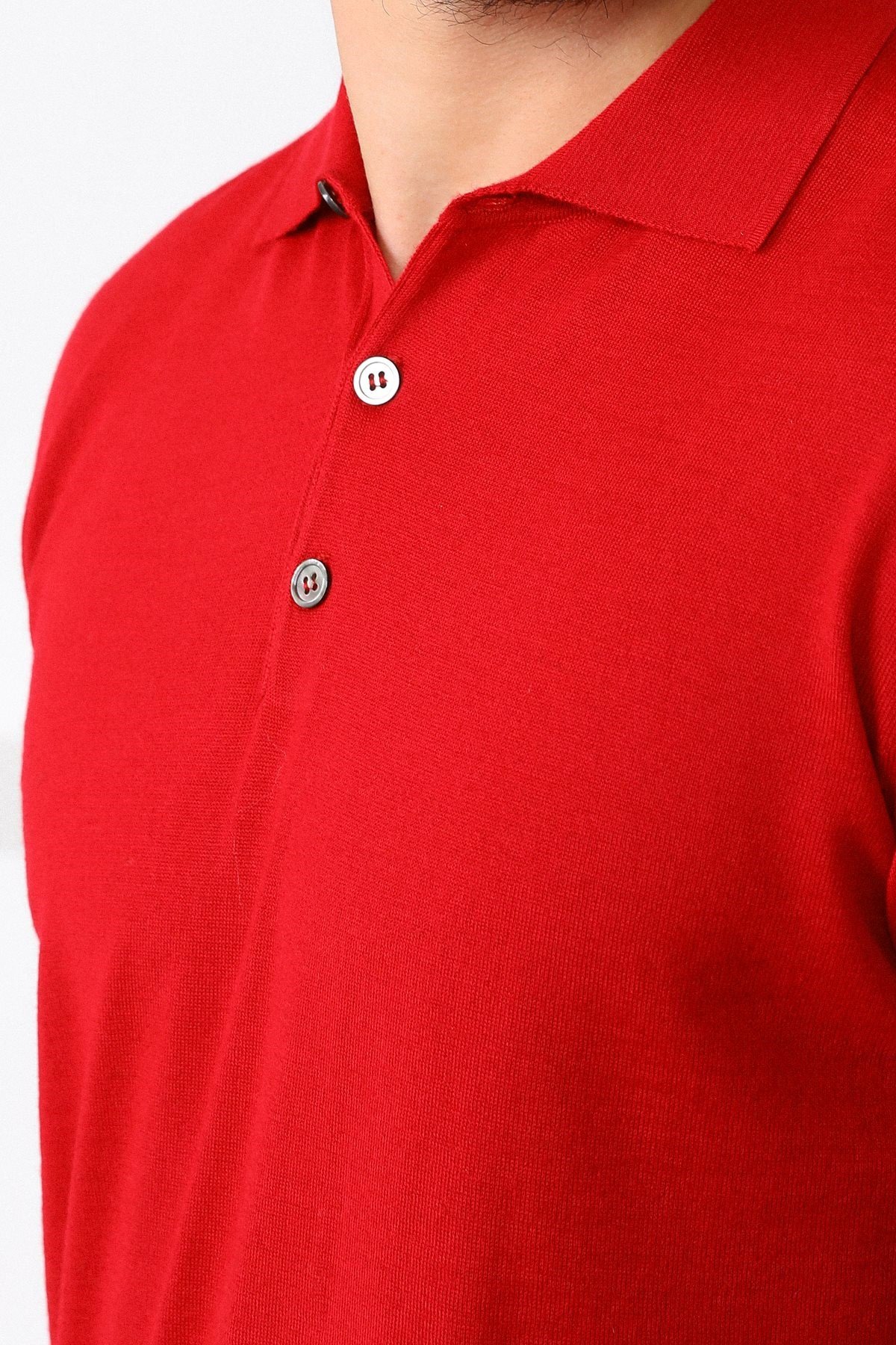 Ferraro Kırmızı Polo Yaka Erkek Triko Kazak