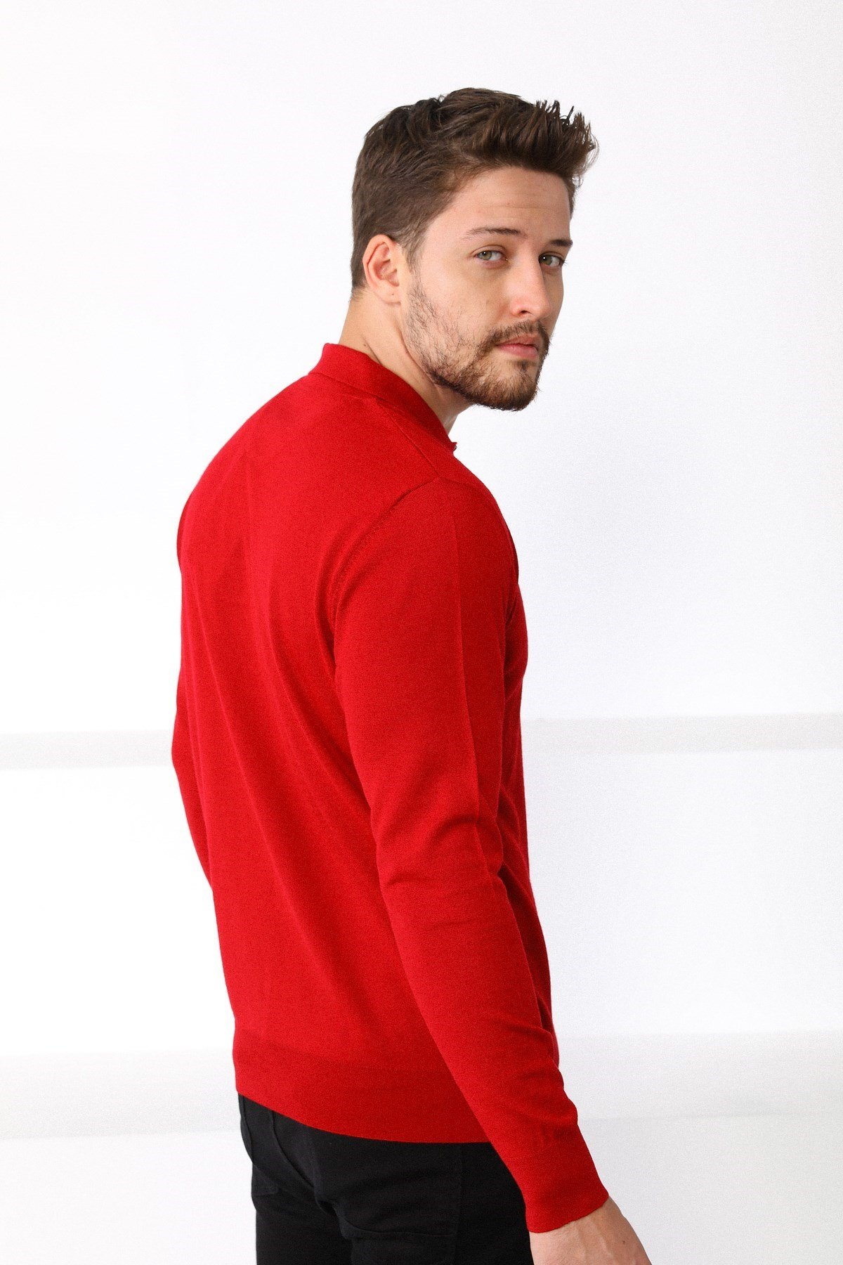 Ferraro Kırmızı Polo Yaka Erkek Triko Kazak