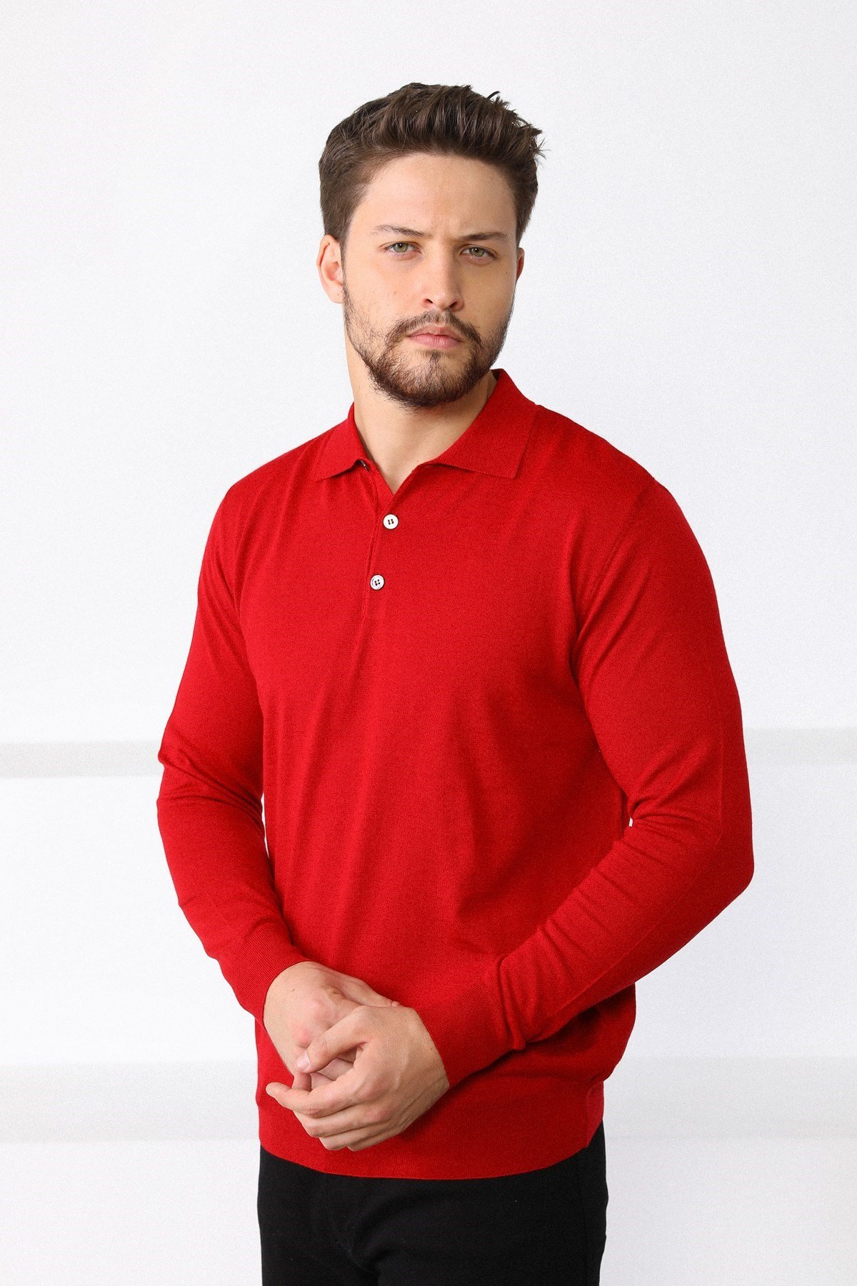 Ferraro Kırmızı Polo Yaka Erkek Triko Kazak