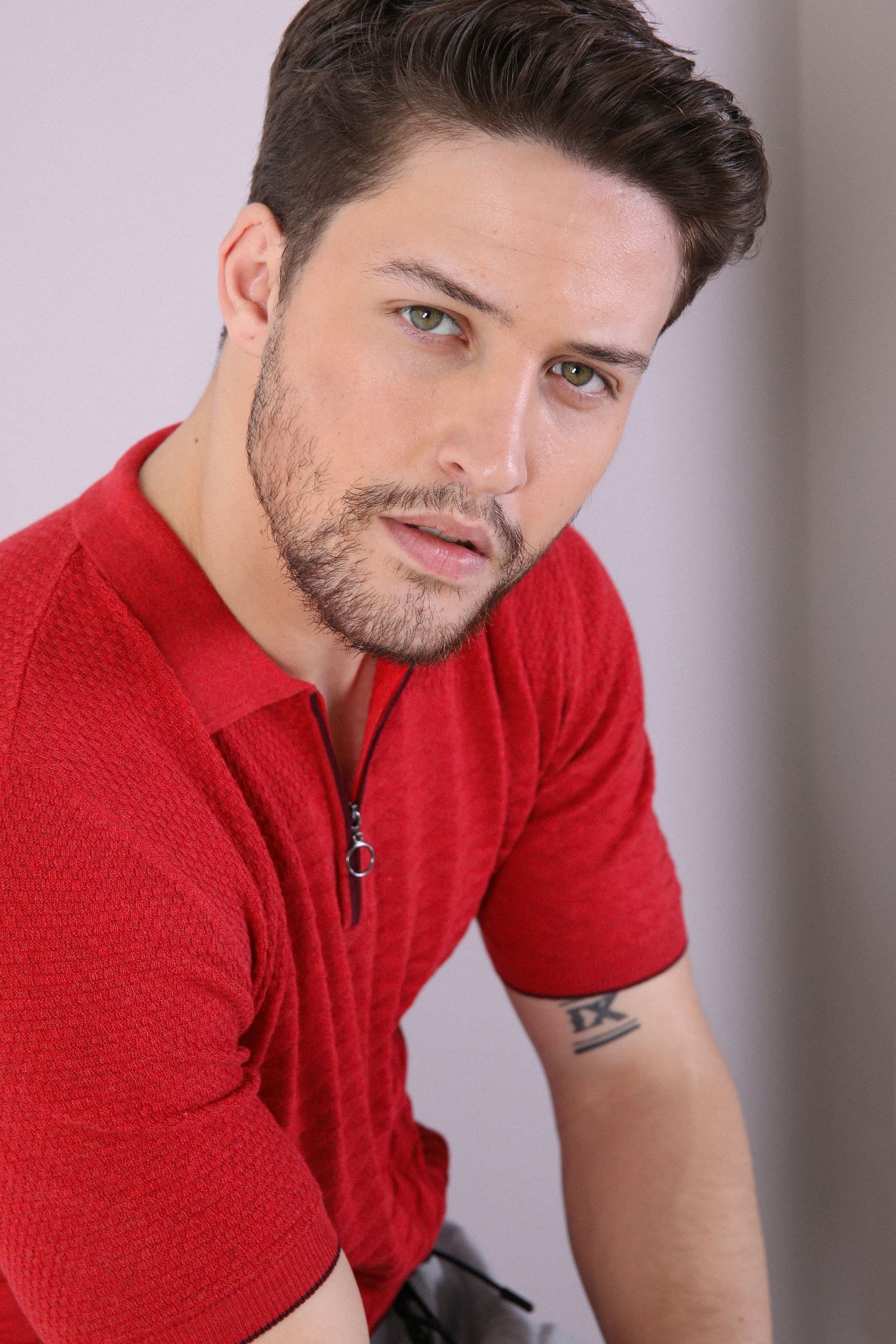 Ferraro Kırmızı Polo Yaka Fermuarlı Erkek Pamuk Triko T-Shirt