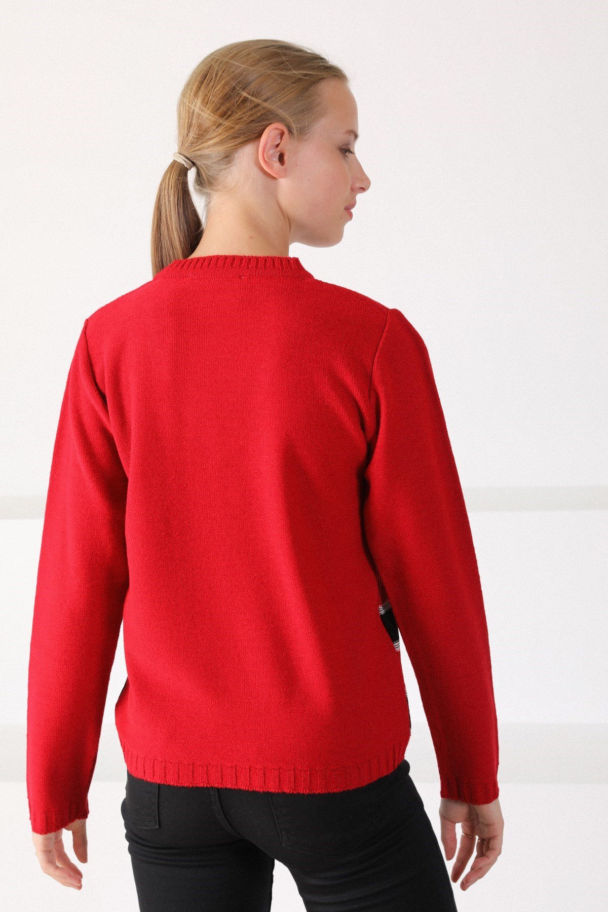 Ferraro Kırmızı V Yaka Yünlü Kadın Triko Kazak