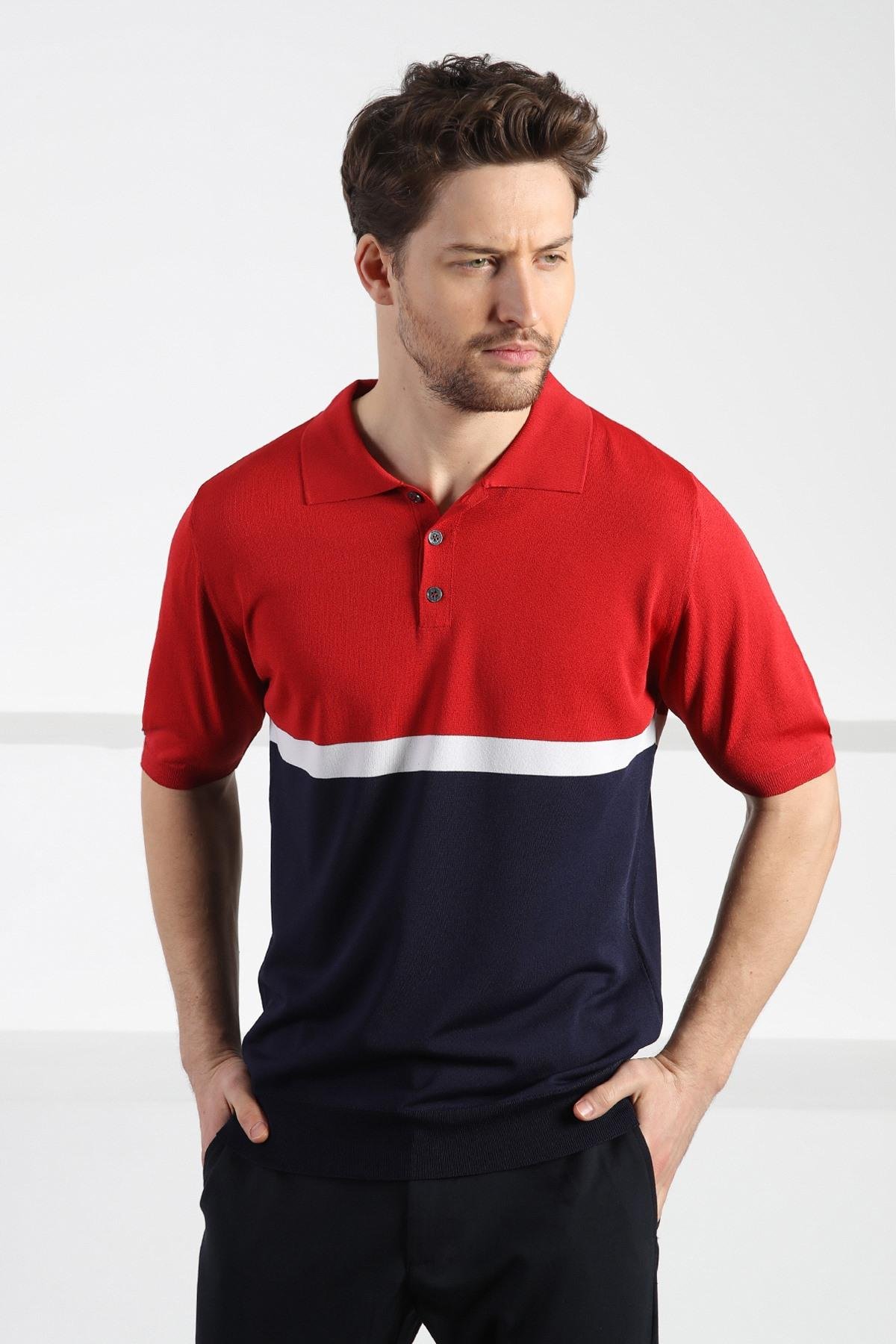 Ferraro Kırmızı/Laci Düğmeli Polo Yaka Erkek Rayon Triko T-Shirt
