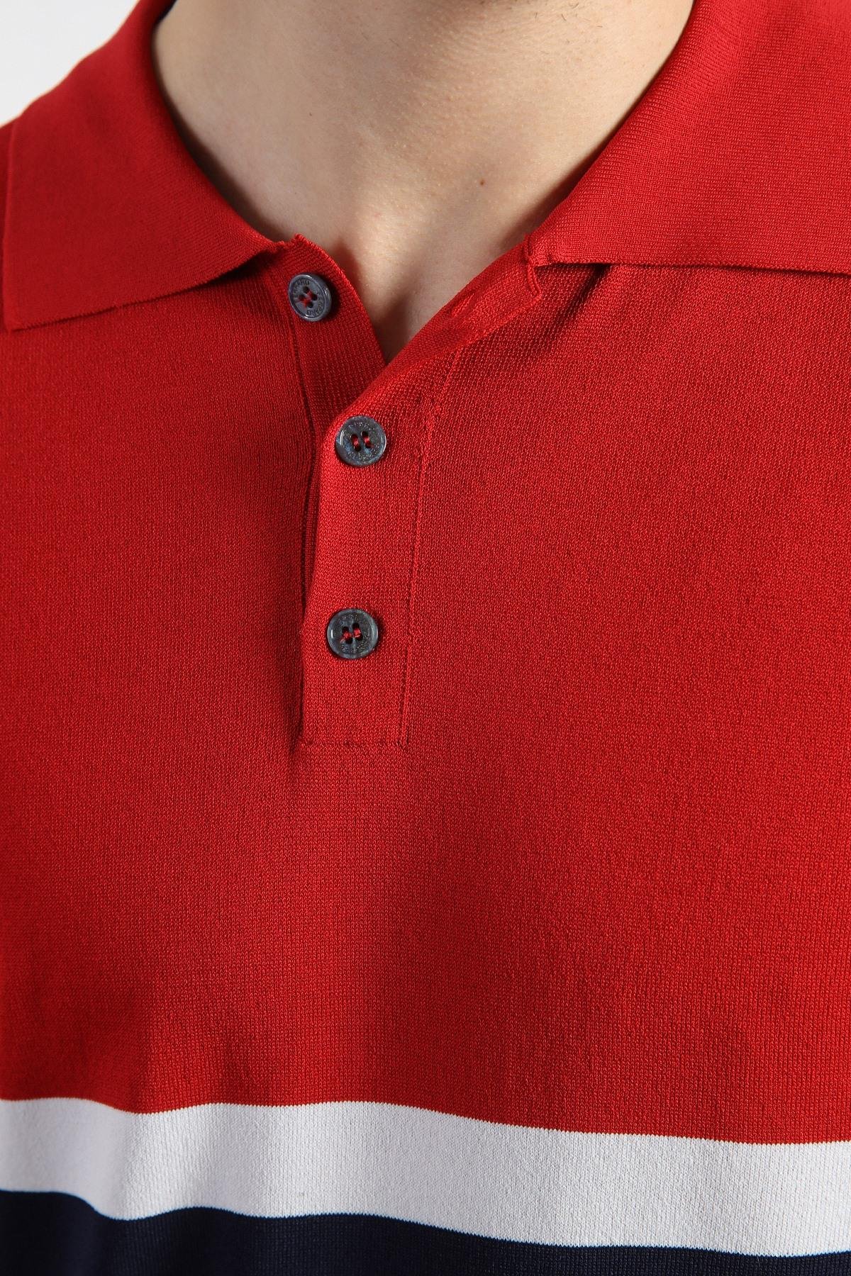 Ferraro Kırmızı/Laci Düğmeli Polo Yaka Erkek Rayon Triko T-Shirt