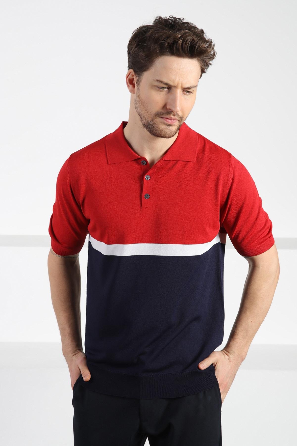 Ferraro Kırmızı/Laci Düğmeli Polo Yaka Erkek Rayon Triko T-Shirt