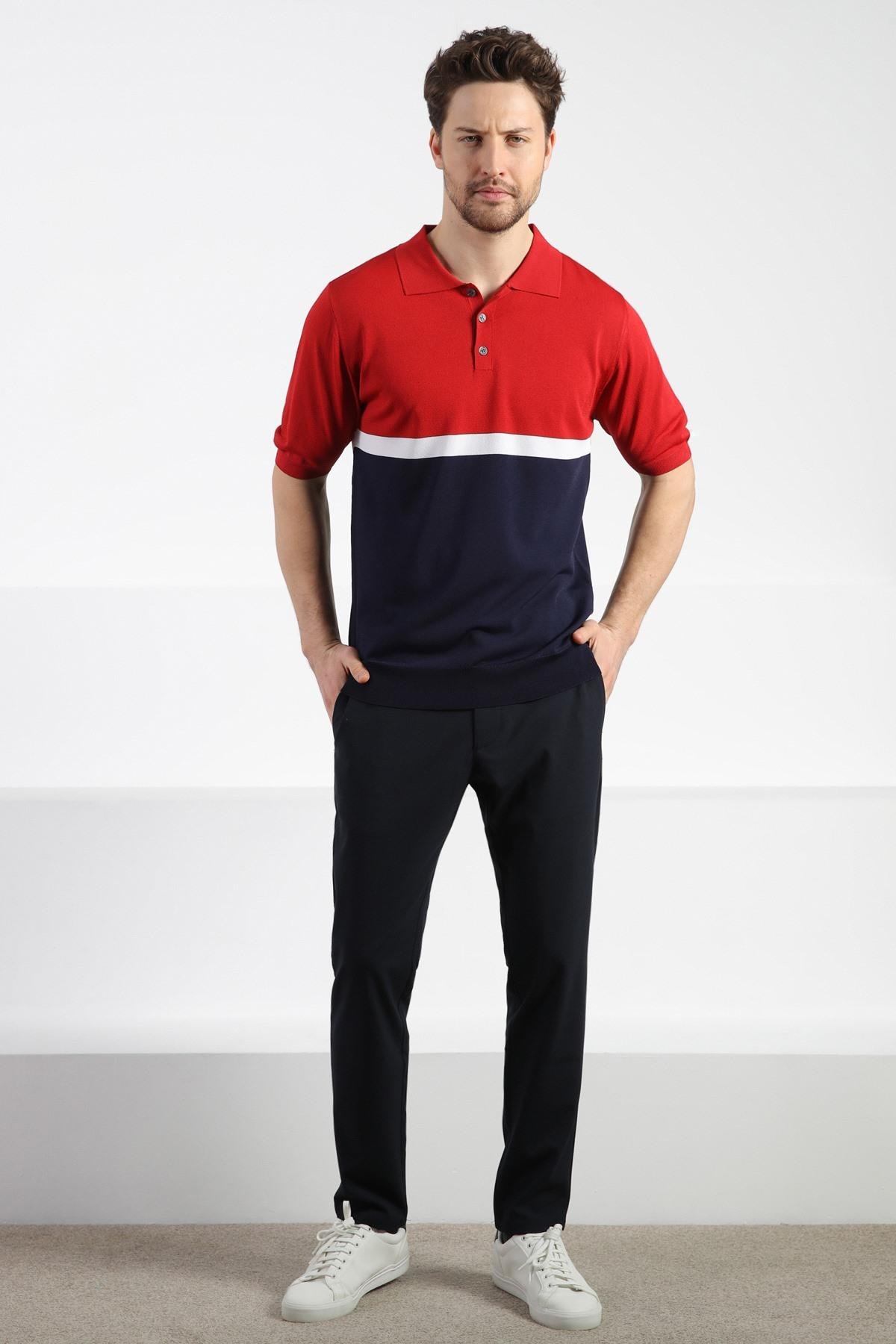 Ferraro Kırmızı/Laci Düğmeli Polo Yaka Erkek Rayon Triko T-Shirt