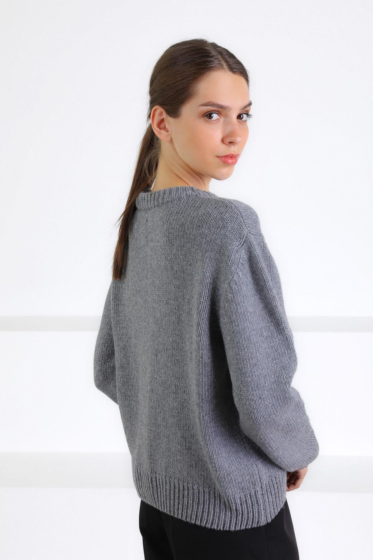 Ferraro Koyu Gri Bisiklet Yaka Yünlü Basic Kadın Triko Kazak
