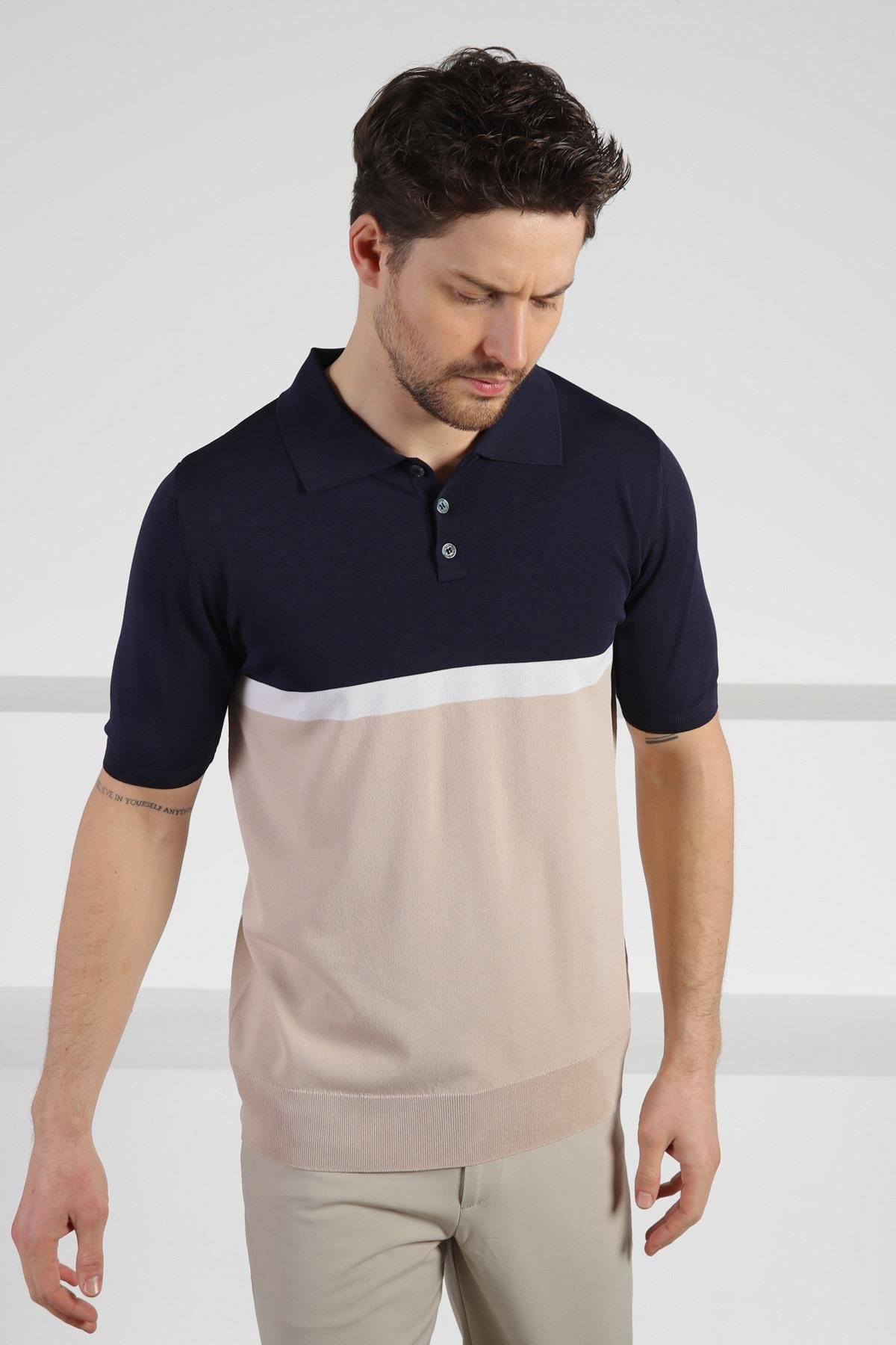 Ferraro Laci/Bej Düğmeli Polo Yaka Erkek Rayon Triko T-Shirt