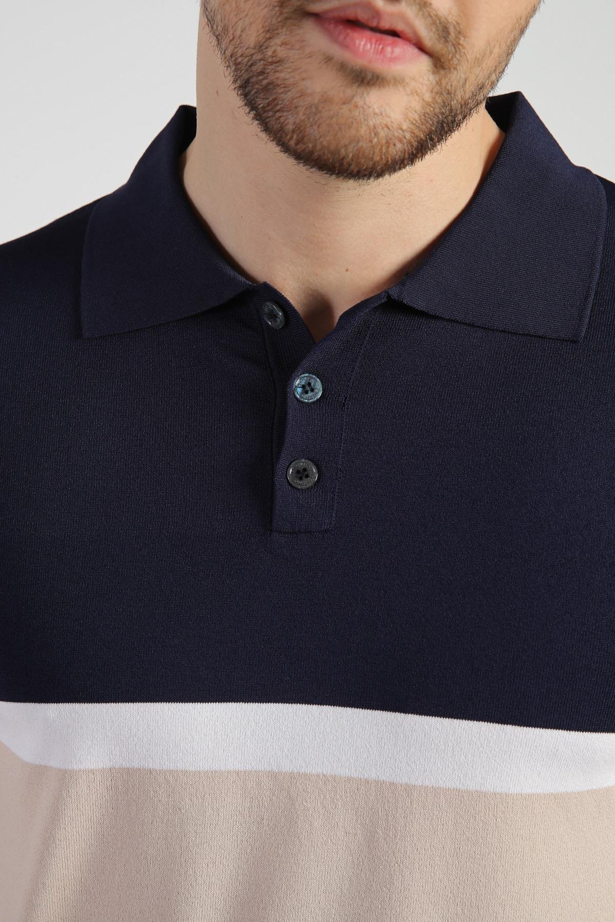 Ferraro Laci/Bej Düğmeli Polo Yaka Erkek Rayon Triko T-Shirt