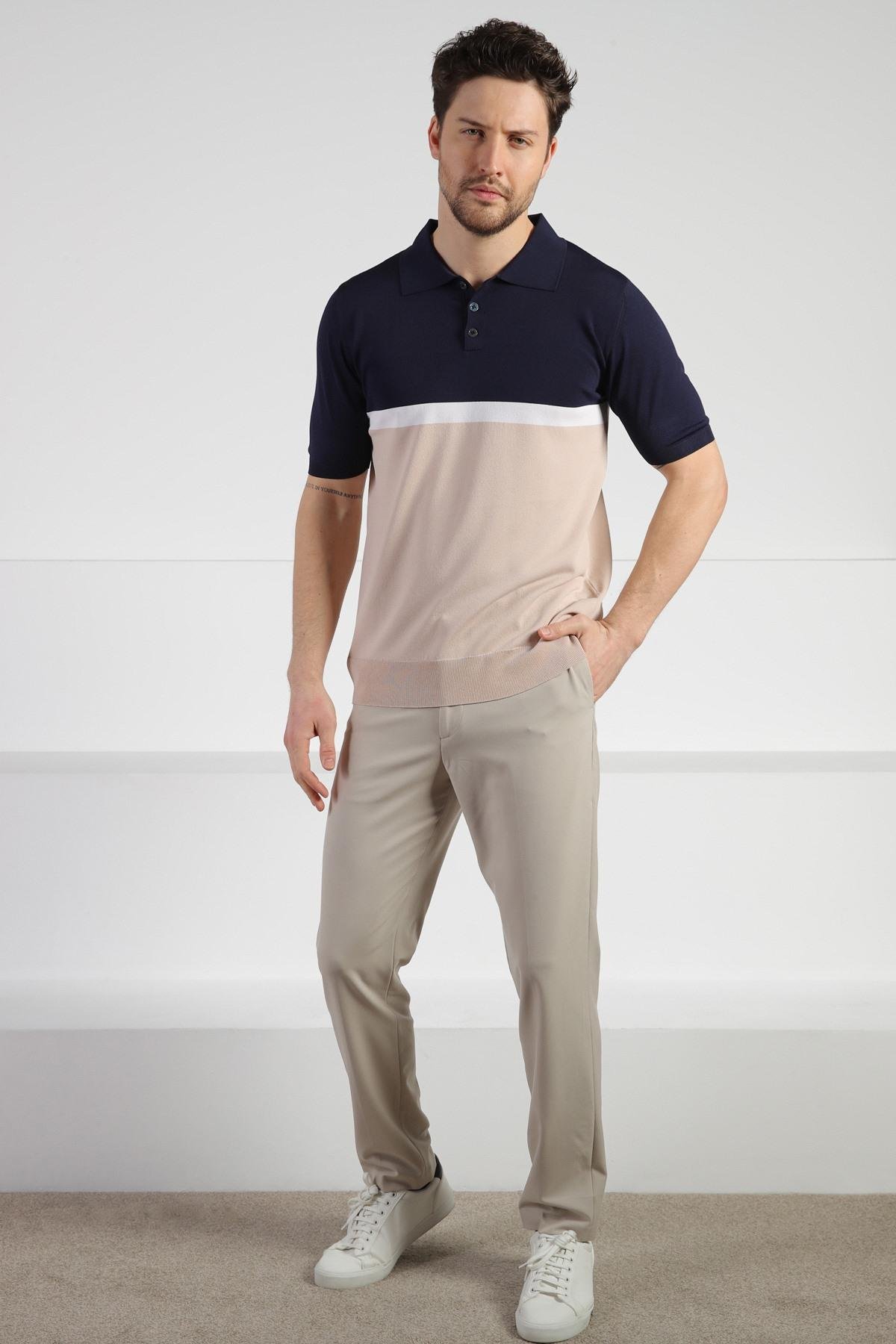 Ferraro Laci/Bej Düğmeli Polo Yaka Erkek Rayon Triko T-Shirt