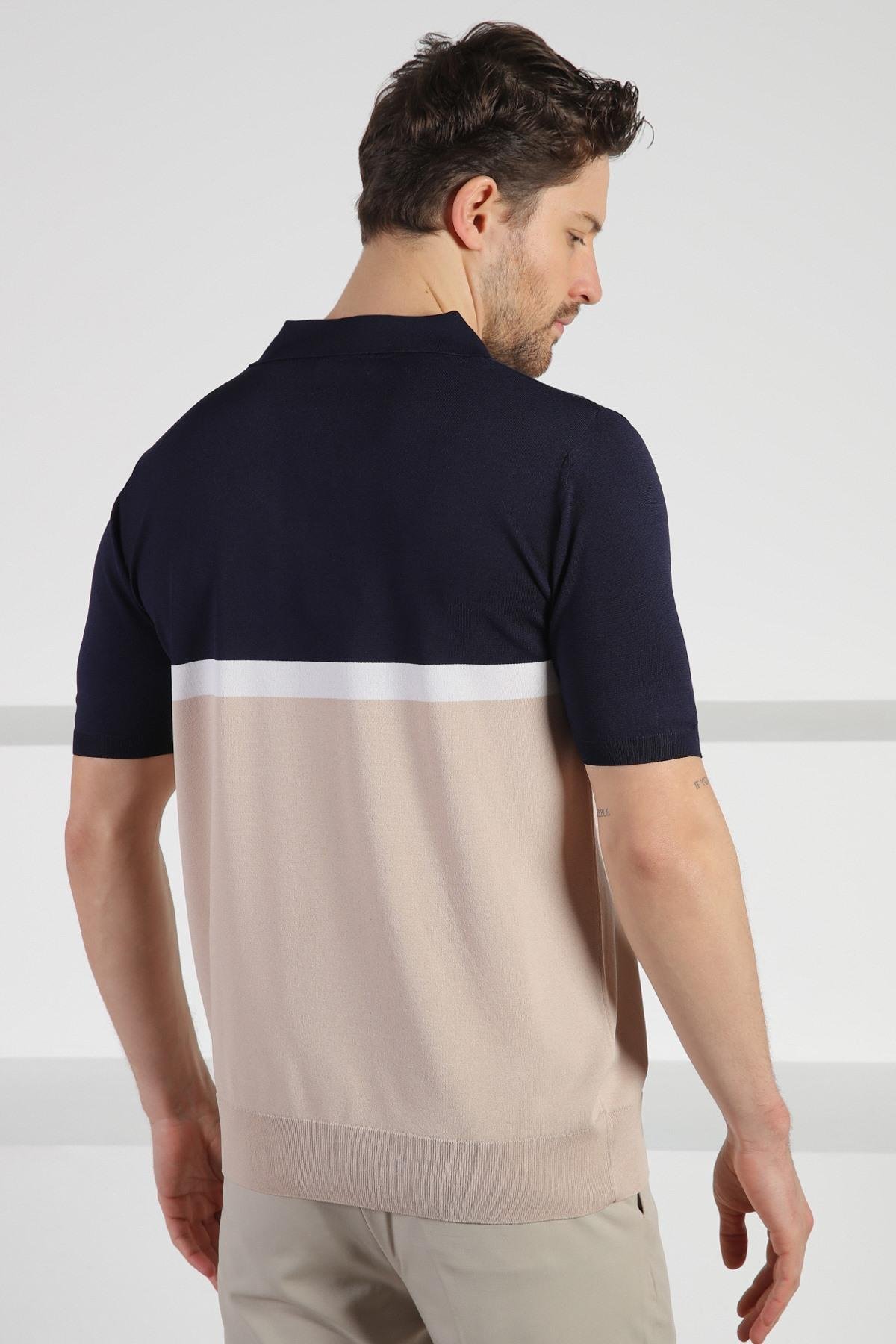 Ferraro Laci/Bej Düğmeli Polo Yaka Erkek Rayon Triko T-Shirt