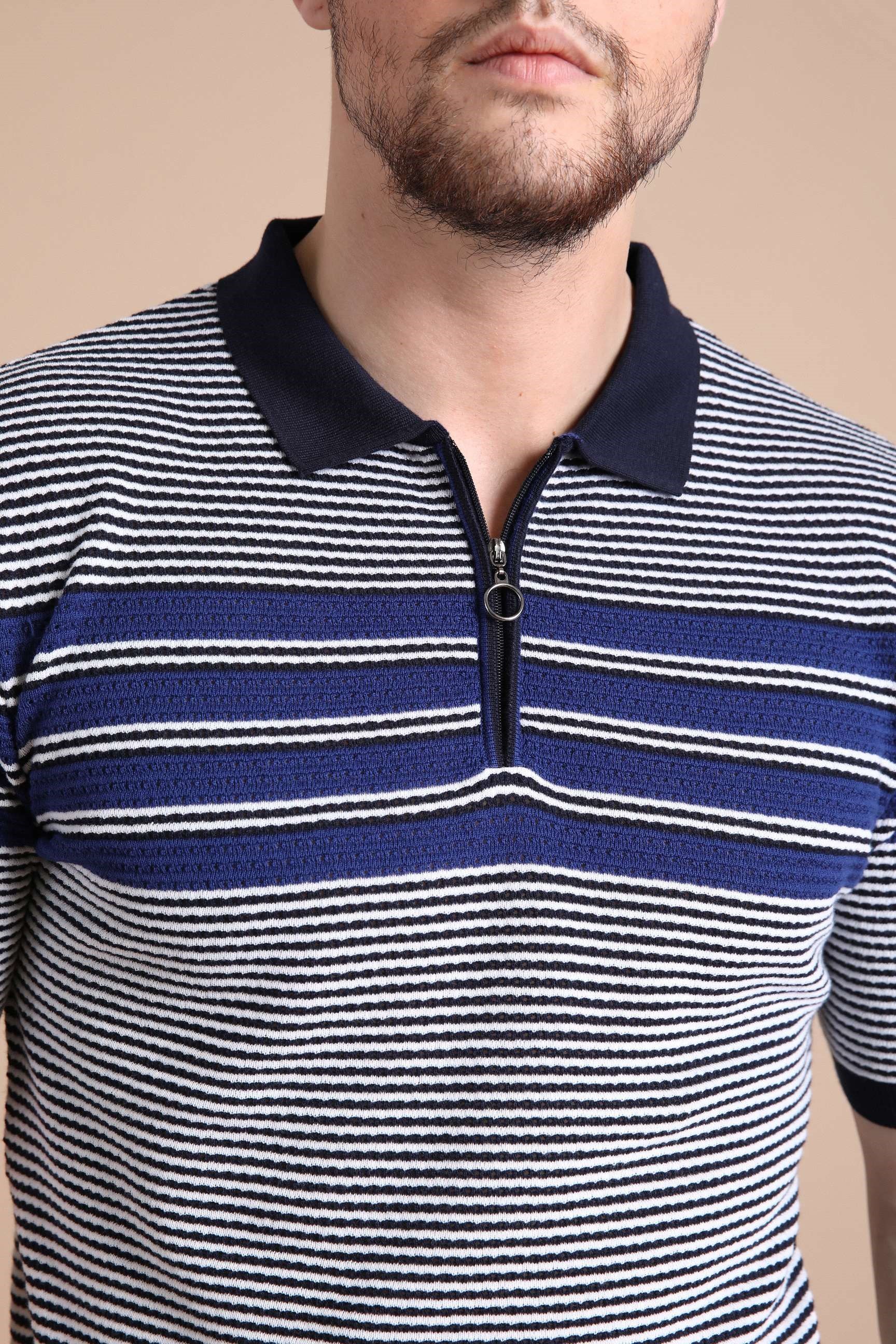 Ferraro Laci/Marin Polo Yaka Fermuarlı Erkek Pamuk Triko T-Shirt