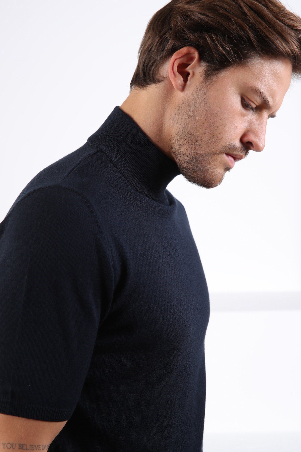 Ferraro Lacivert Balıkçı Yaka Kısa Kollu Pamuklu Erkek Kazak