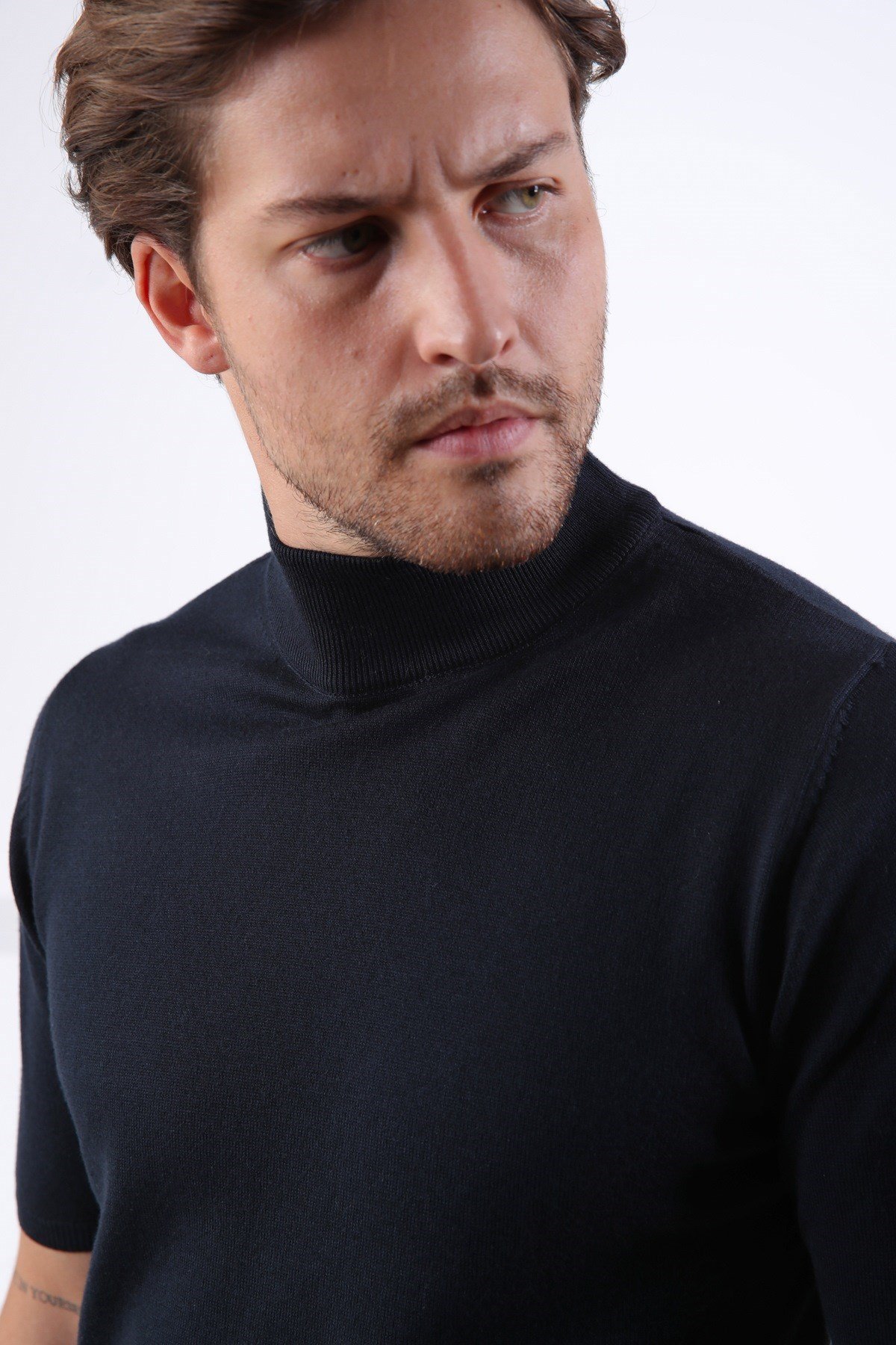 Ferraro Lacivert Balıkçı Yaka Kısa Kollu Pamuklu Erkek Kazak