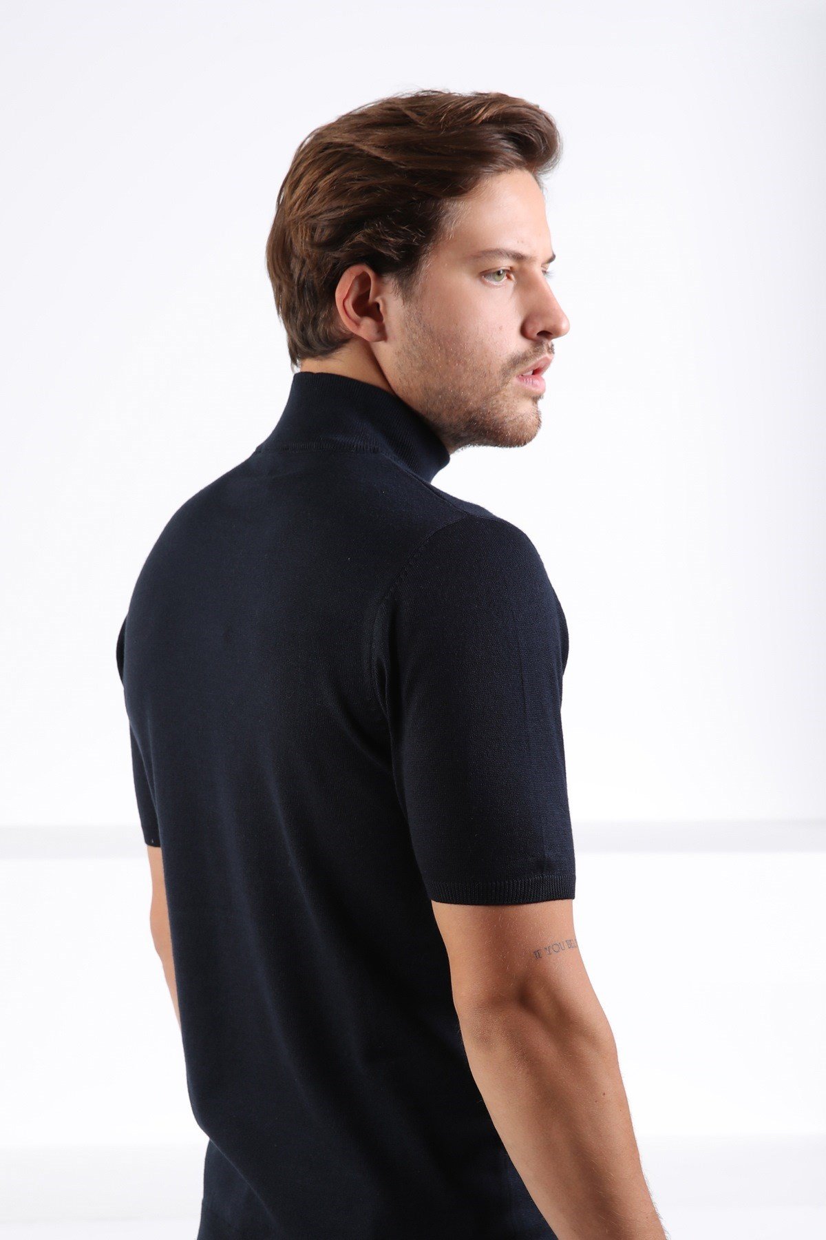 Ferraro Lacivert Balıkçı Yaka Kısa Kollu Pamuklu Erkek Kazak