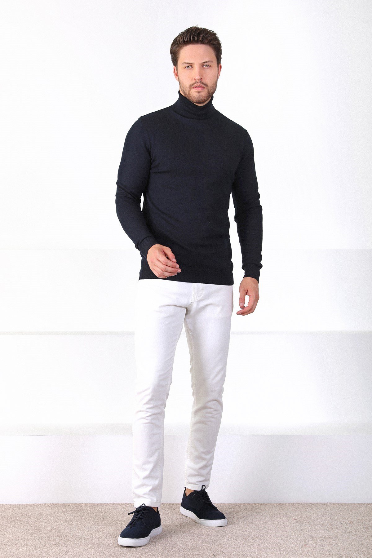 Ferraro Lacivert Balıkçı Yaka Pamuk Kazak