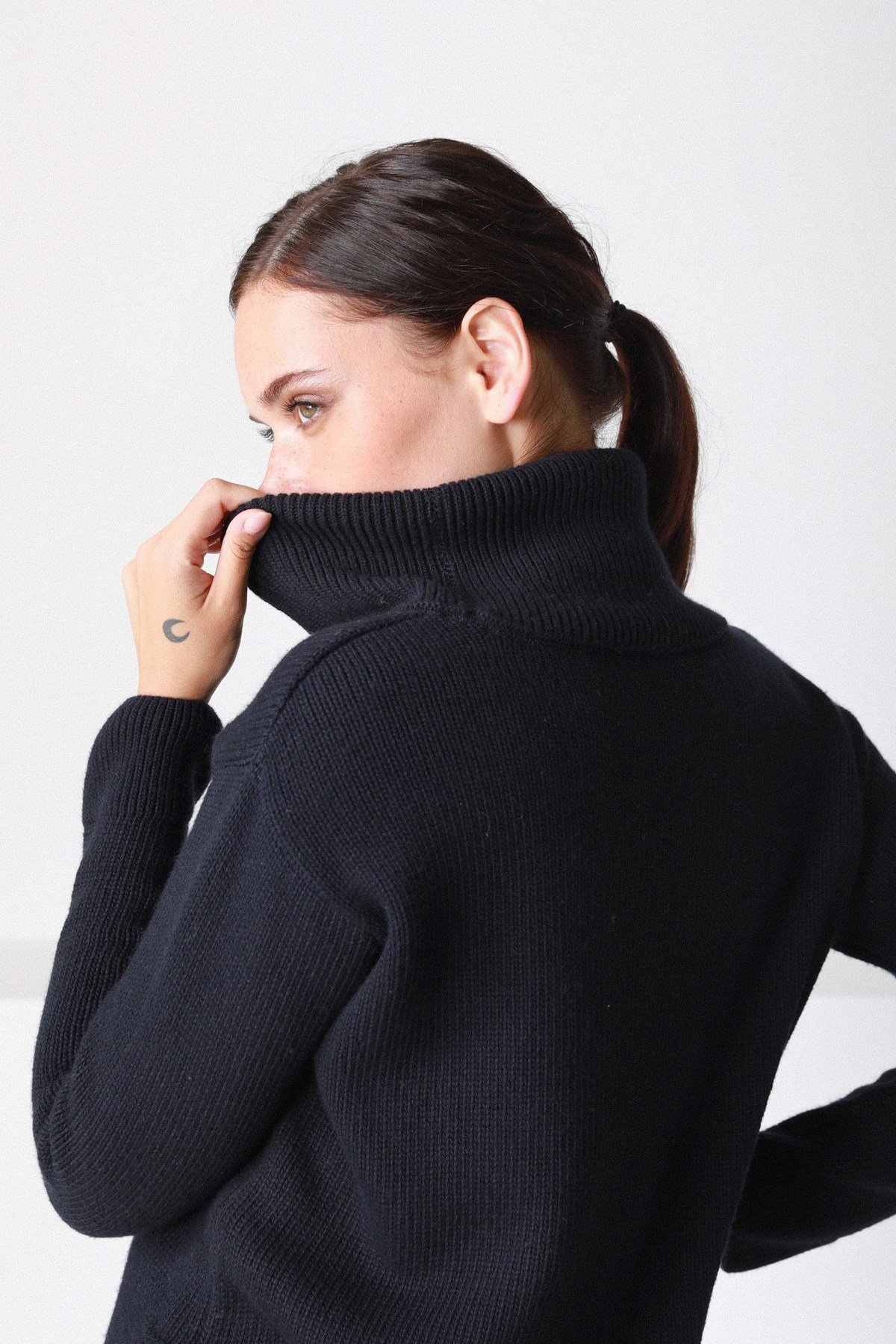 Ferraro Lacivert Balıkçı Yaka Pamuklu Kadın Triko Kazak