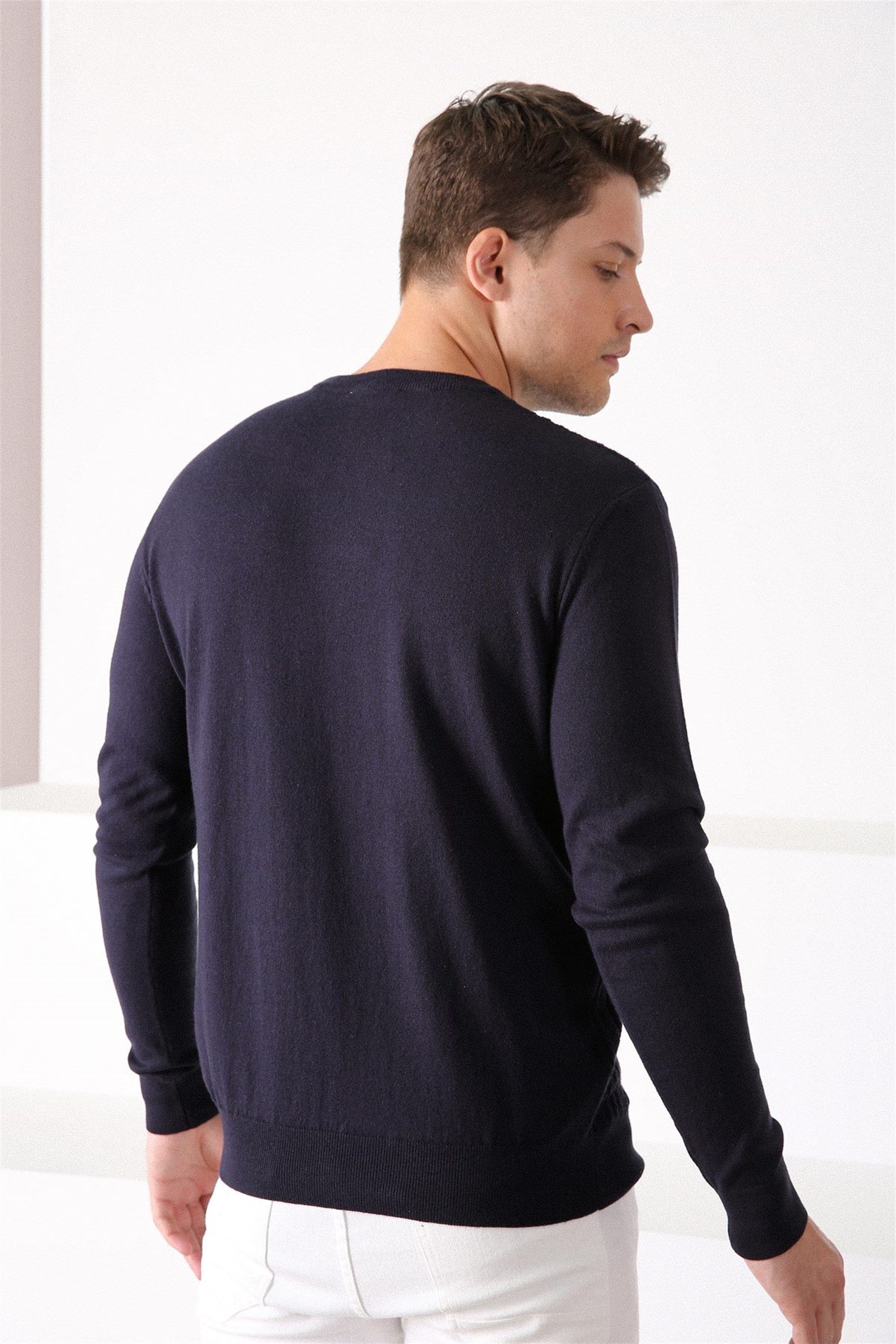 Ferraro Lacivert Bisiklet Yaka Erkek Pamuk Kazak