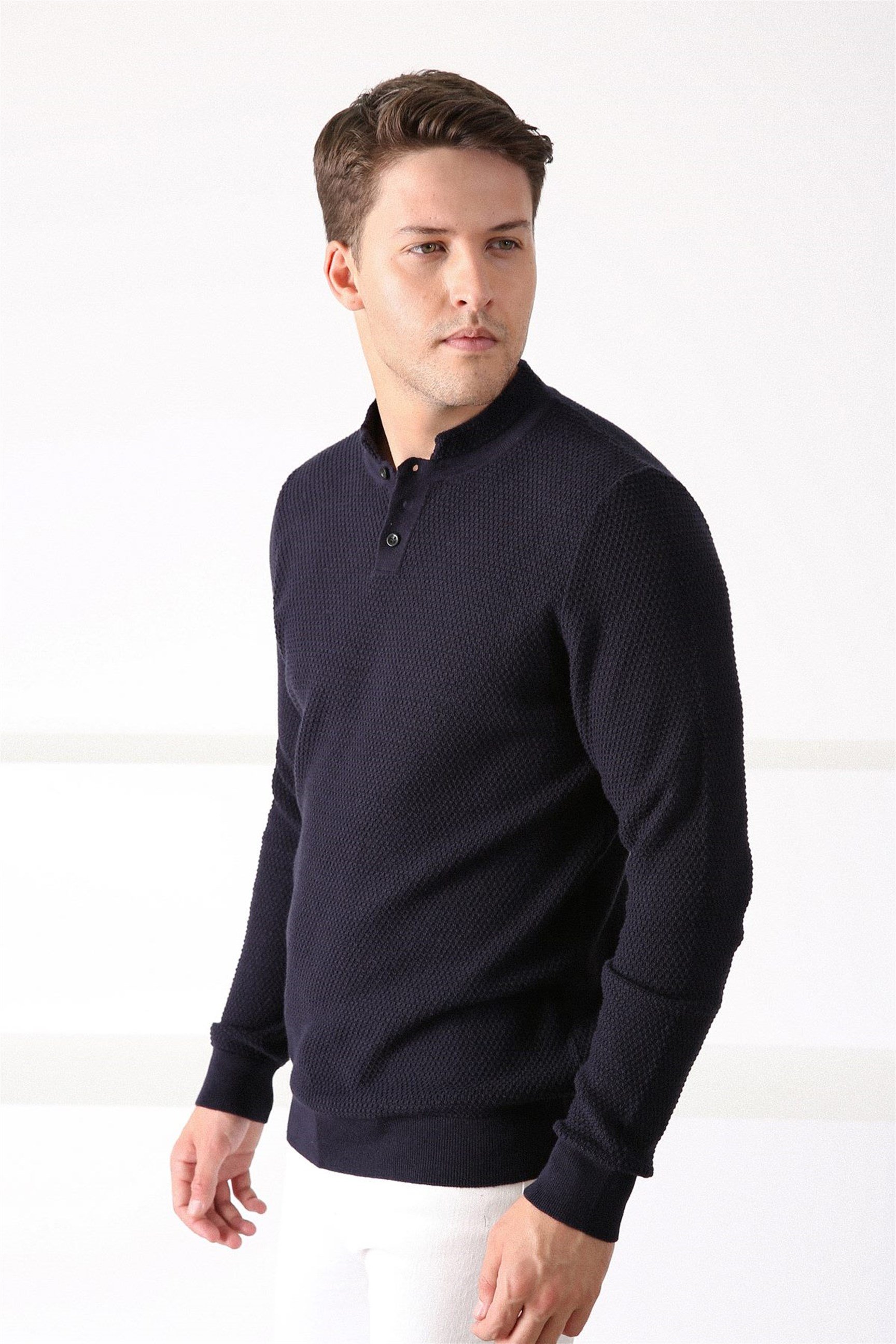 Ferraro Lacivert Bisiklet Yaka Erkek Pamuk Kazak