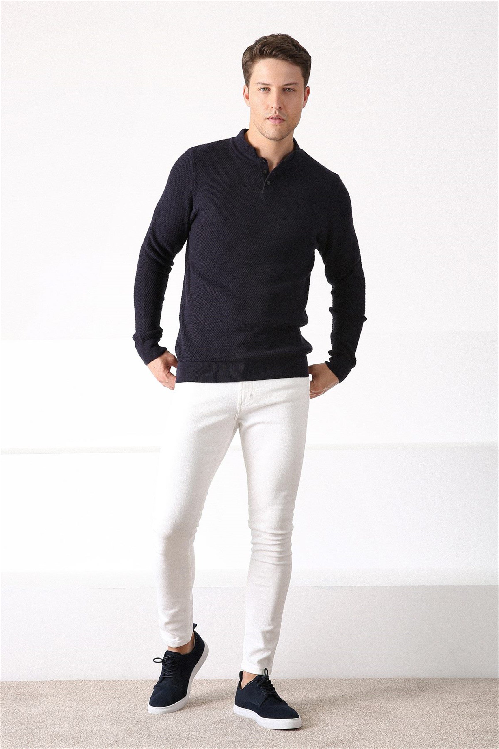 Ferraro Lacivert Bisiklet Yaka Erkek Pamuk Kazak