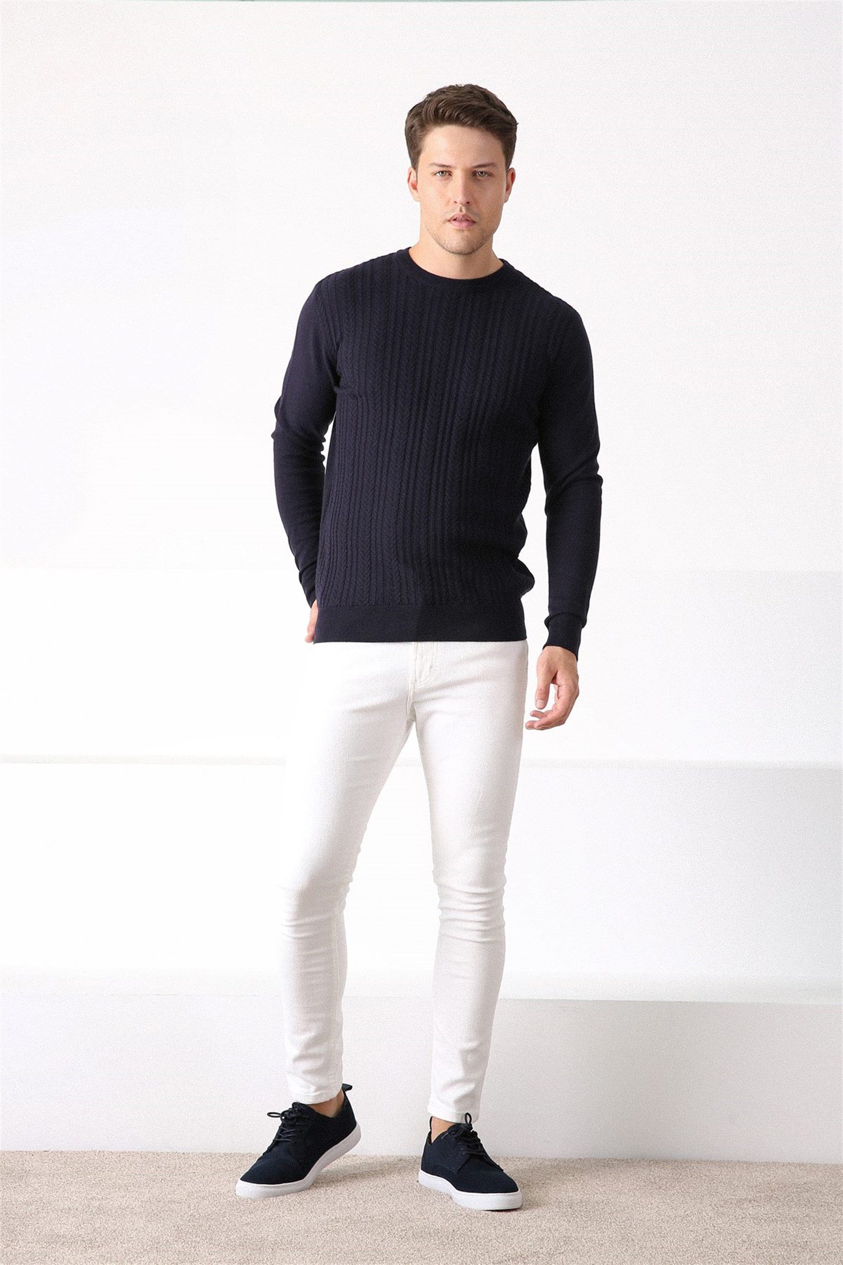 Ferraro Lacivert Bisiklet Yaka Erkek Pamuk Kazak