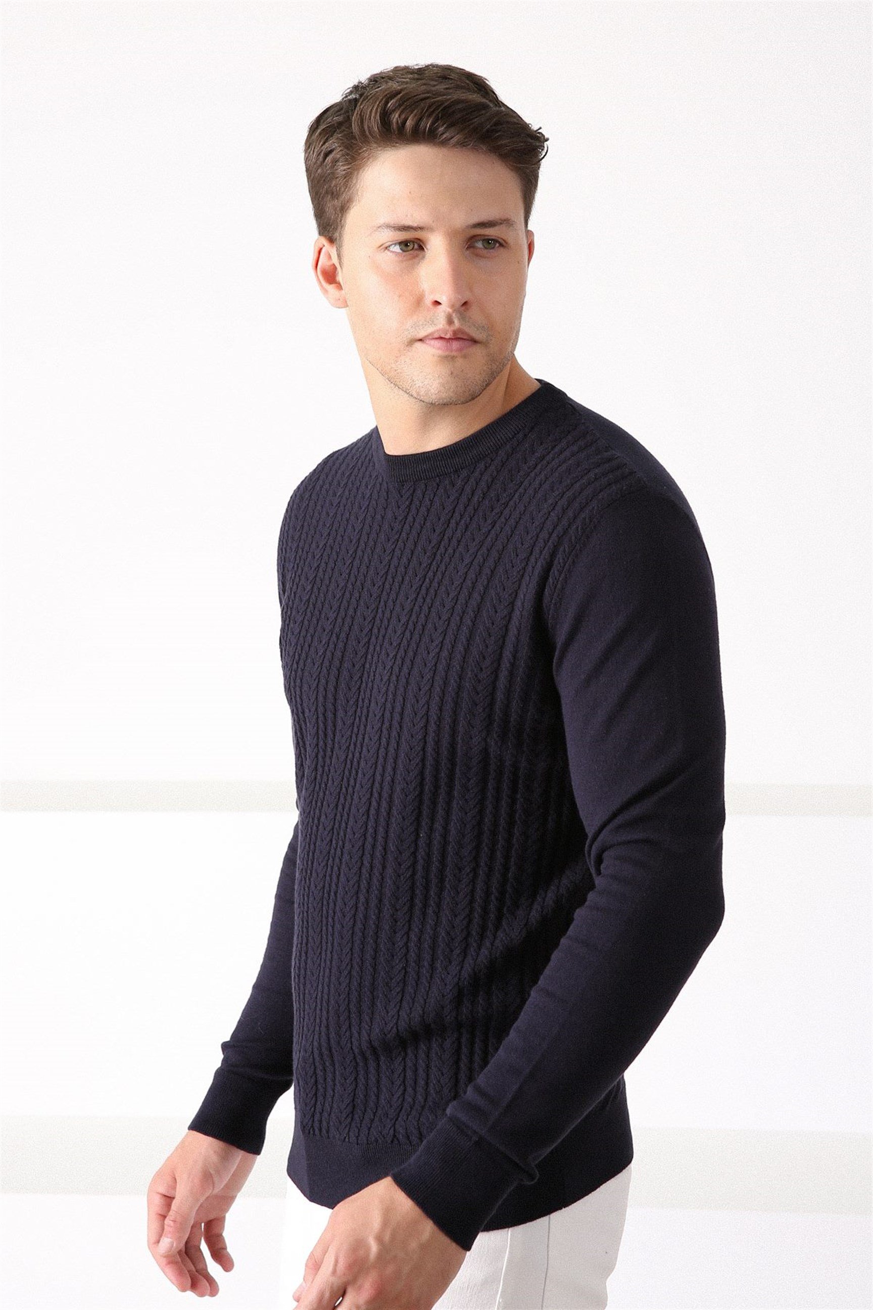 Ferraro Lacivert Bisiklet Yaka Erkek Pamuk Kazak