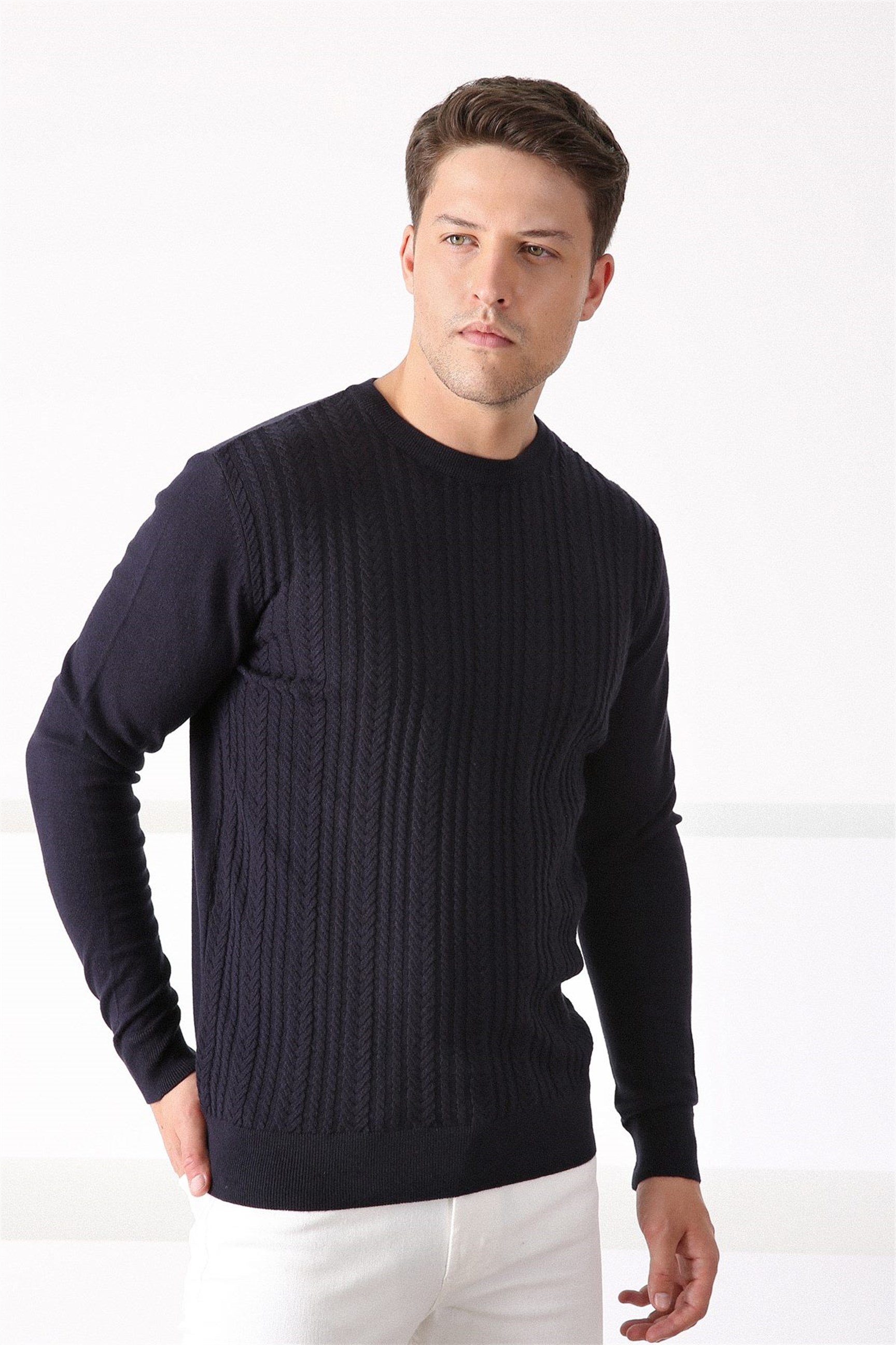 Ferraro Lacivert Bisiklet Yaka Erkek Pamuk Kazak