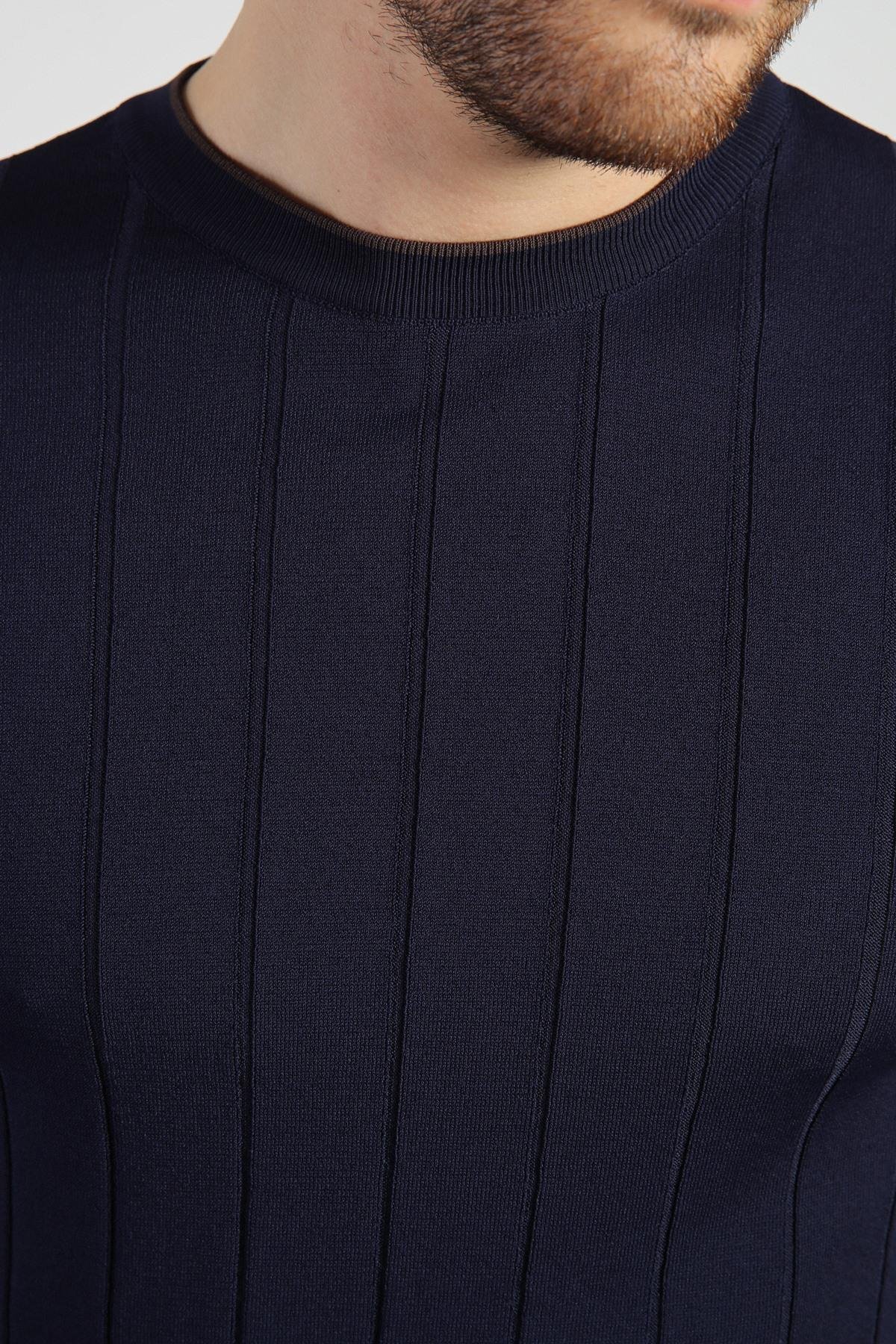 Ferraro Lacivert Bisiklet Yaka Erkek Rayon Triko T-Shirt