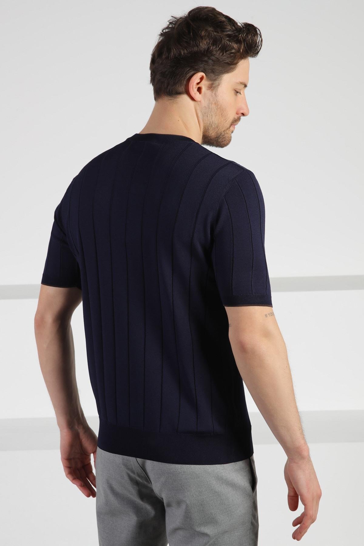 Ferraro Lacivert Bisiklet Yaka Erkek Rayon Triko T-Shirt