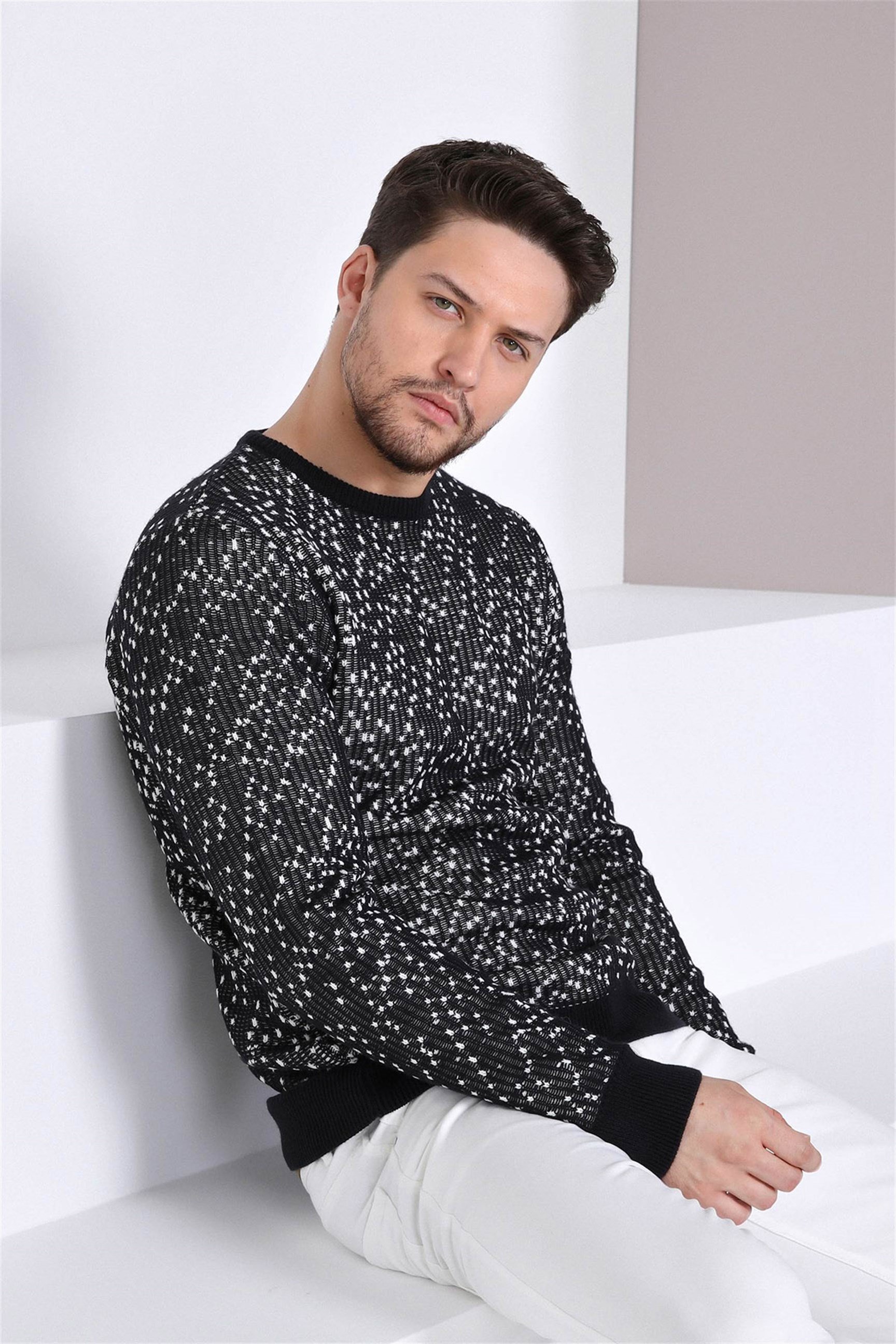 Ferraro Lacivert Bisiklet Yaka Erkek Yün Kazak