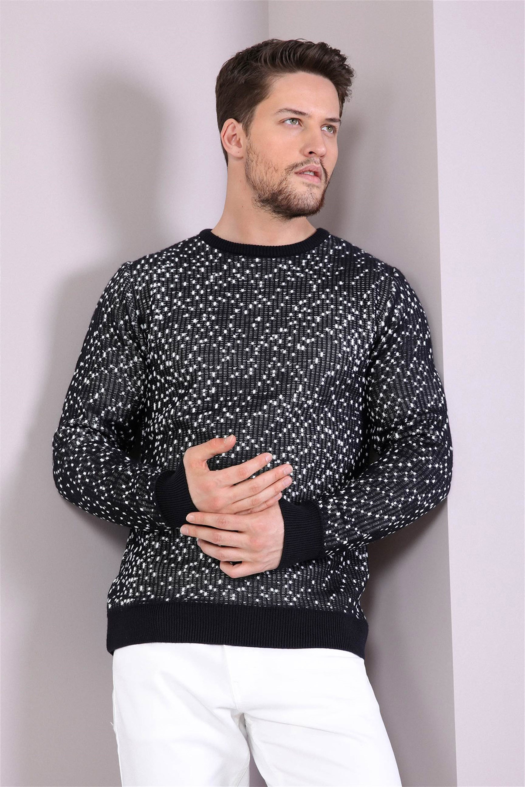 Ferraro Lacivert Bisiklet Yaka Erkek Yün Kazak