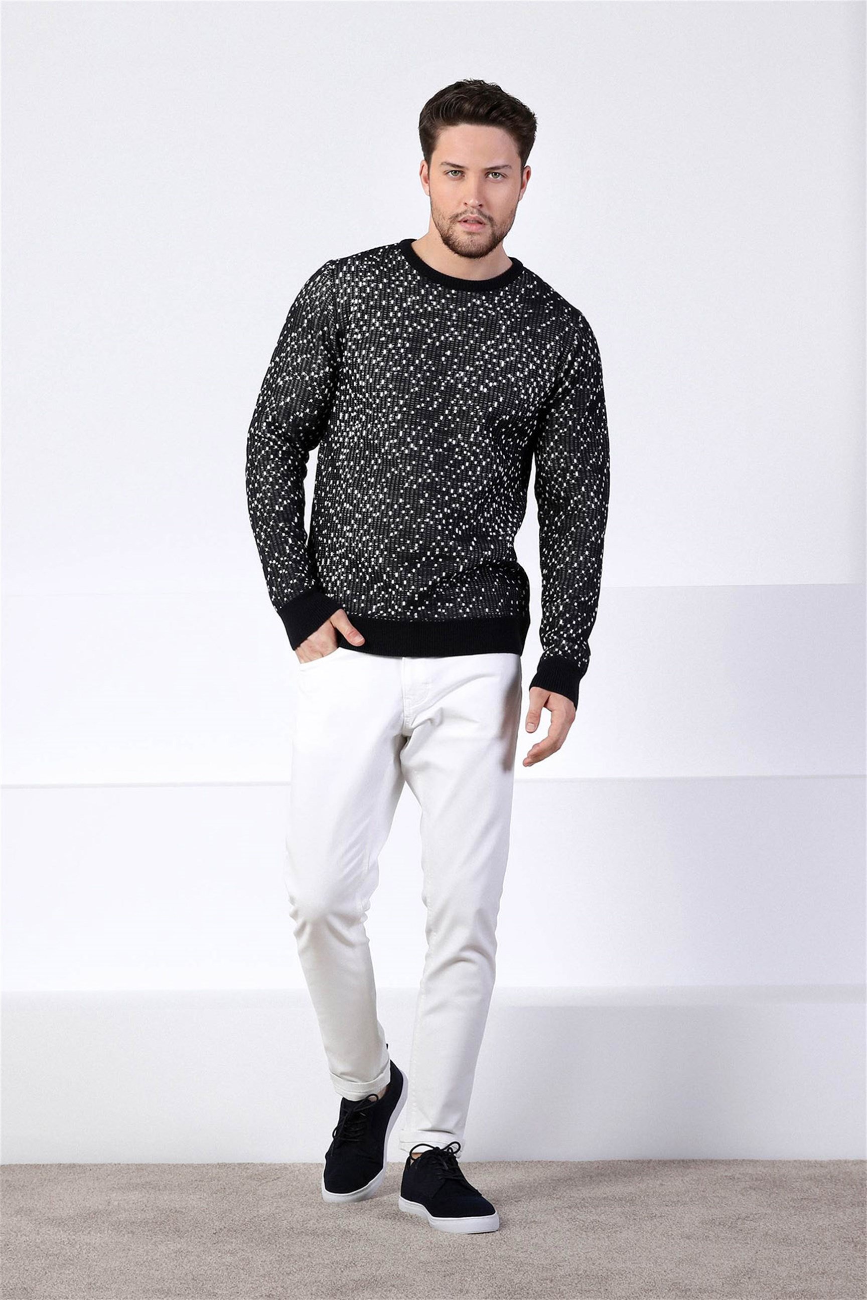 Ferraro Lacivert Bisiklet Yaka Erkek Yün Kazak