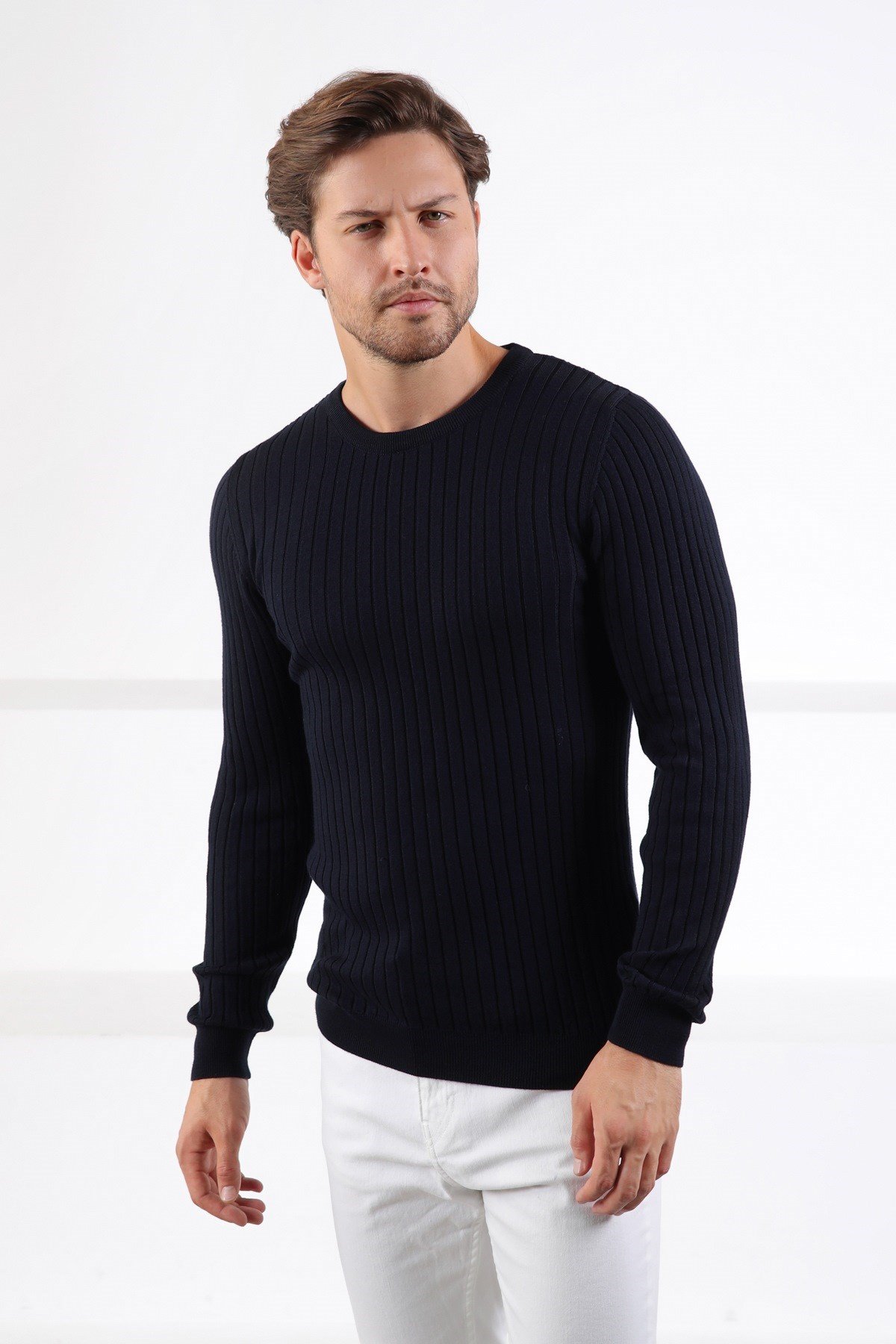 Ferraro Lacivert Bisiklet Yaka Fitilli Erkek Kazak