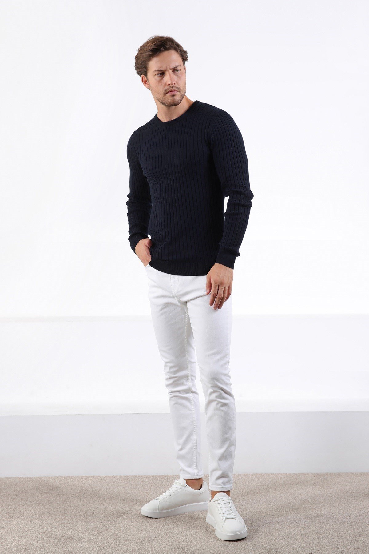 Ferraro Lacivert Bisiklet Yaka Fitilli Erkek Kazak