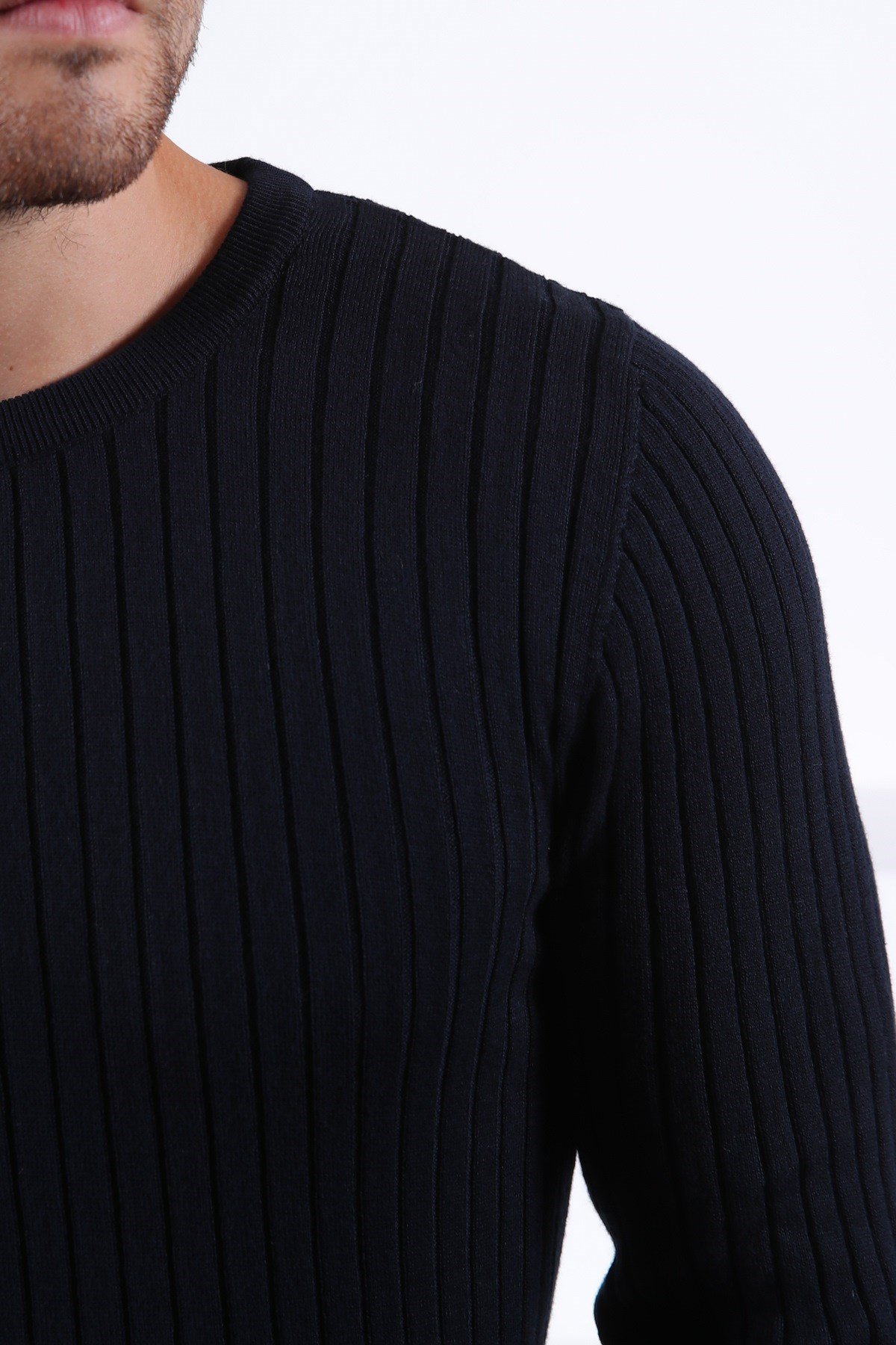 Ferraro Lacivert Bisiklet Yaka Fitilli Erkek Kazak