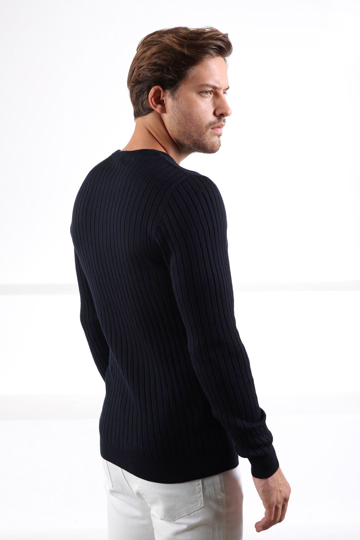 Ferraro Lacivert Bisiklet Yaka Fitilli Erkek Kazak