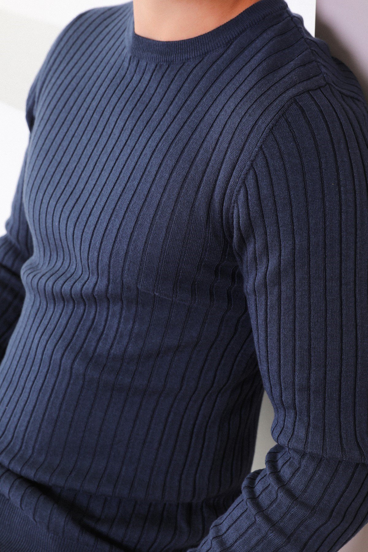 Ferraro Lacivert Bisiklet Yaka Fitilli Erkek Kazak