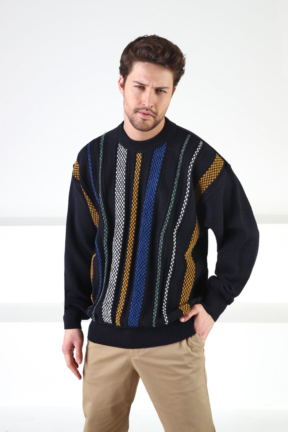 Ferraro Lacivert Bisiklet Yaka Yünlü Erkek Kazak