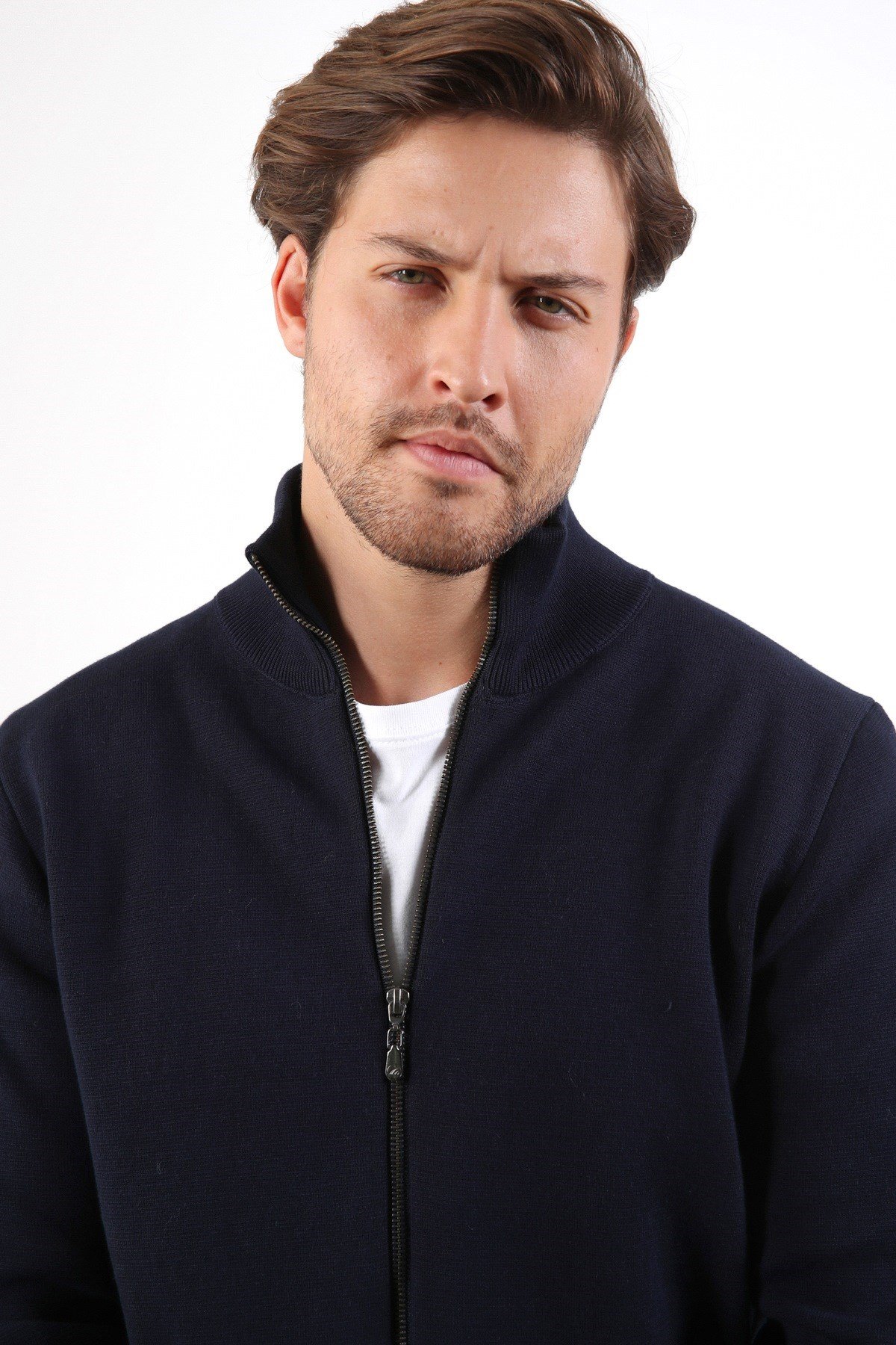 Ferraro Lacivert Çift Cep %100 Pamuk Erkek Triko Hırka