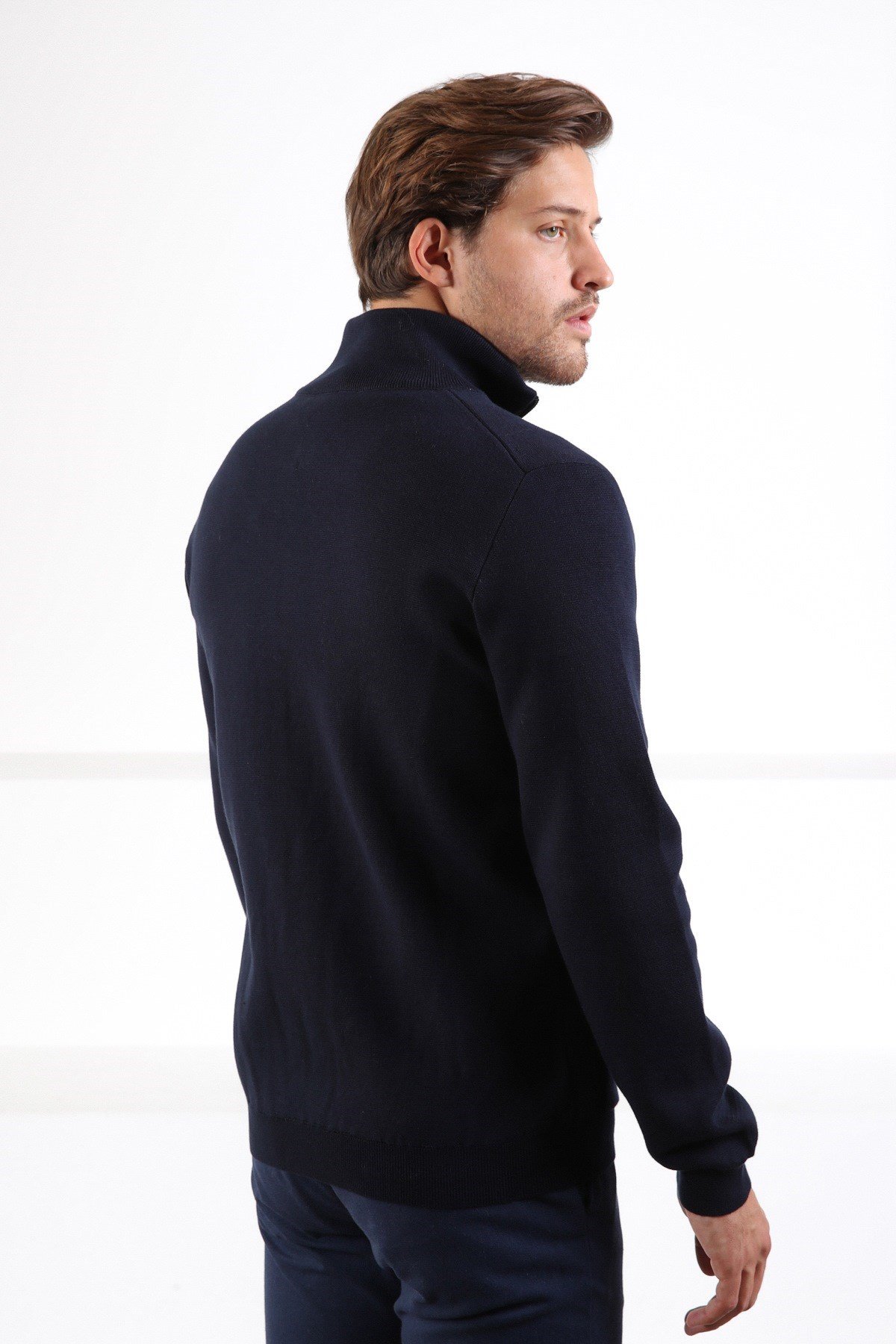 Ferraro Lacivert Çift Cep %100 Pamuk Erkek Triko Hırka