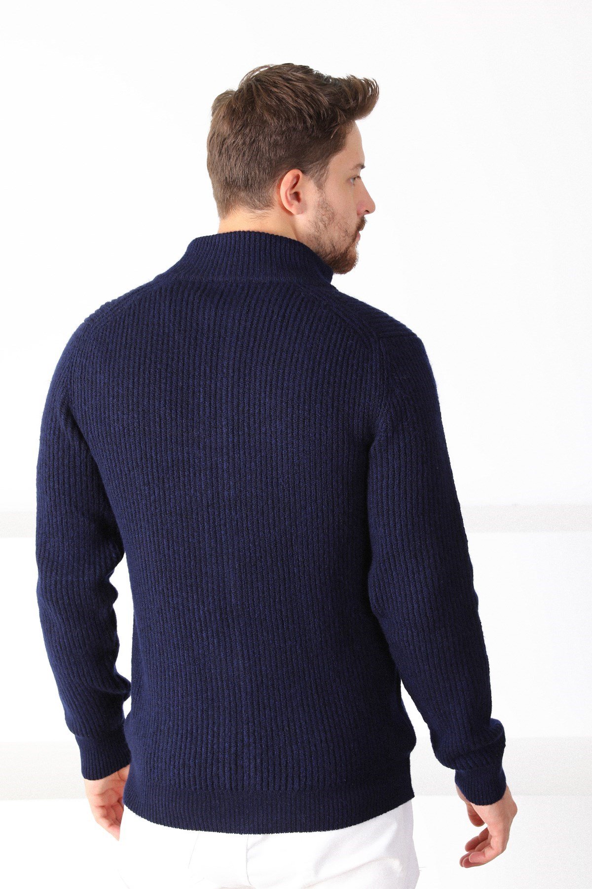 Ferraro Lacivert Çift Fermuarlı Erkek Triko Hırka