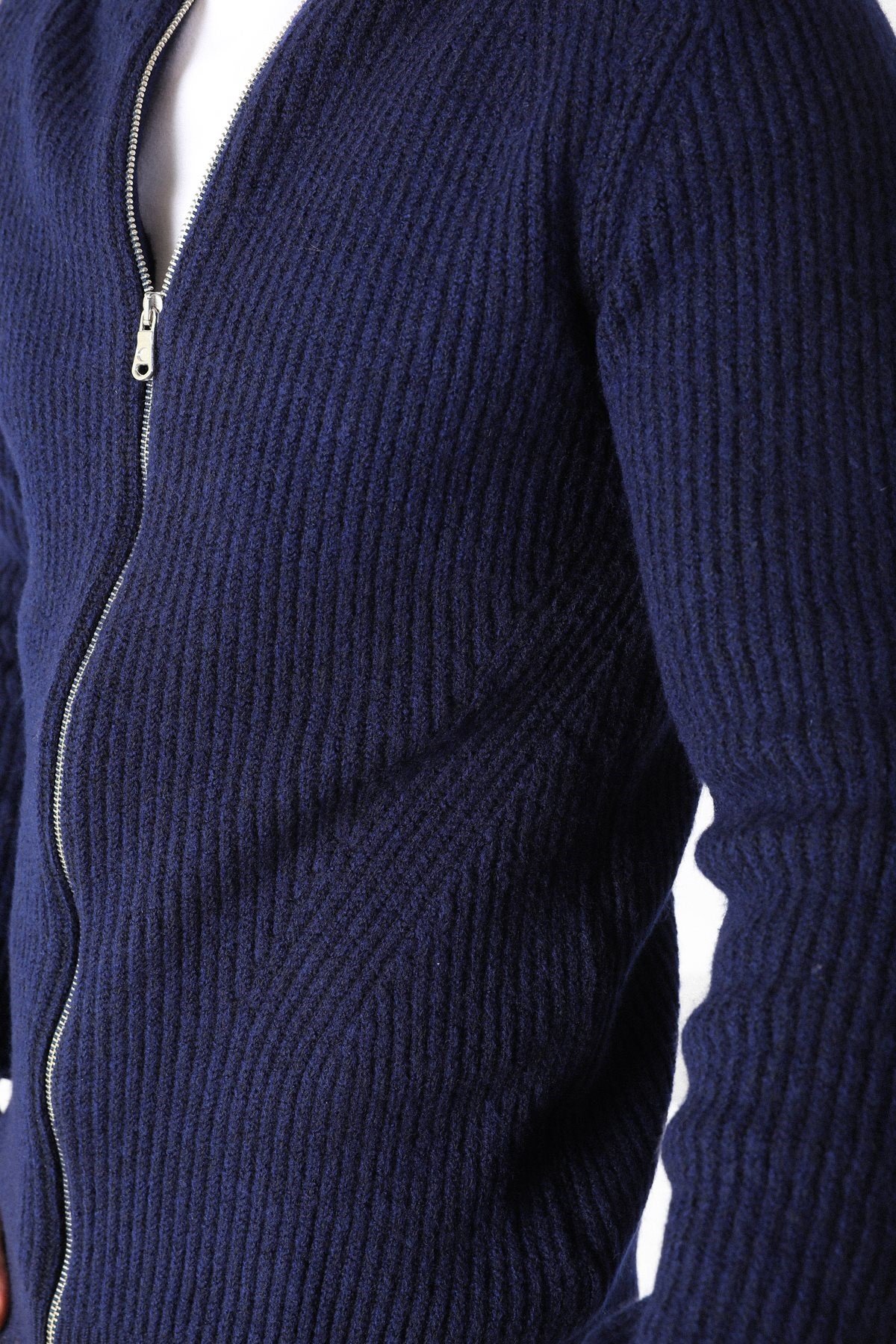 Ferraro Lacivert Çift Fermuarlı Erkek Triko Hırka