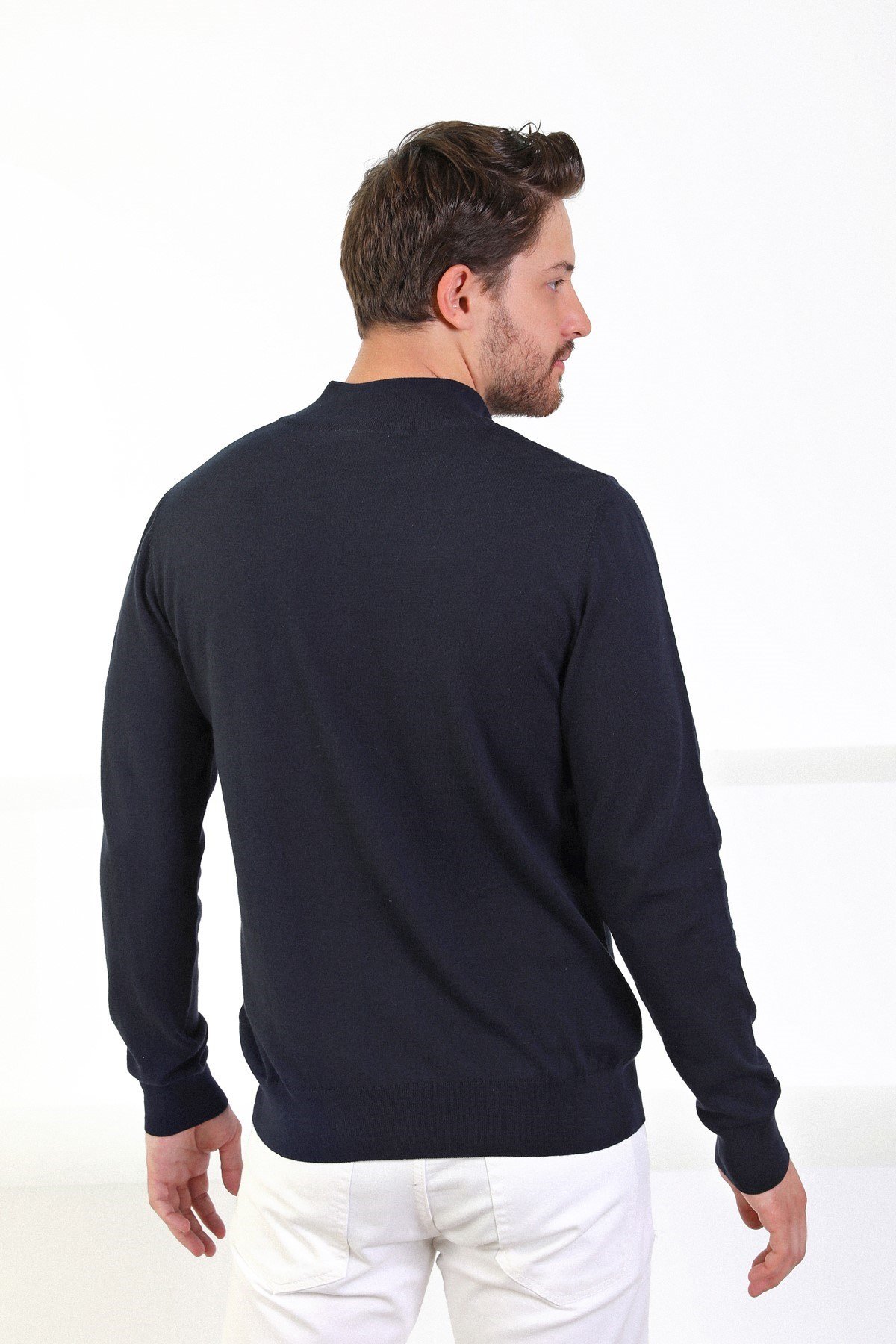 Ferraro Lacivert Dik Yaka Düz Renk Pamuk Erkek Kazak