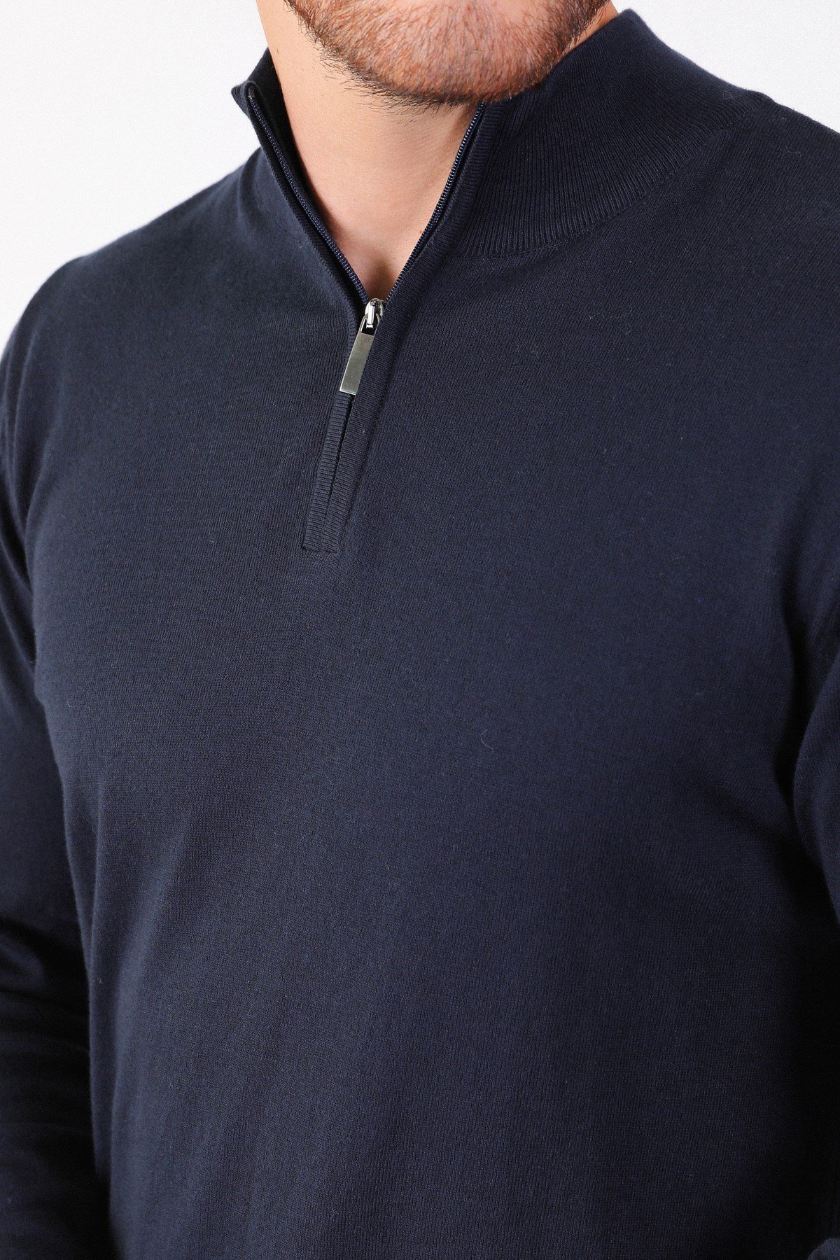 Ferraro Lacivert Dik Yaka Düz Renk Pamuk Erkek Kazak