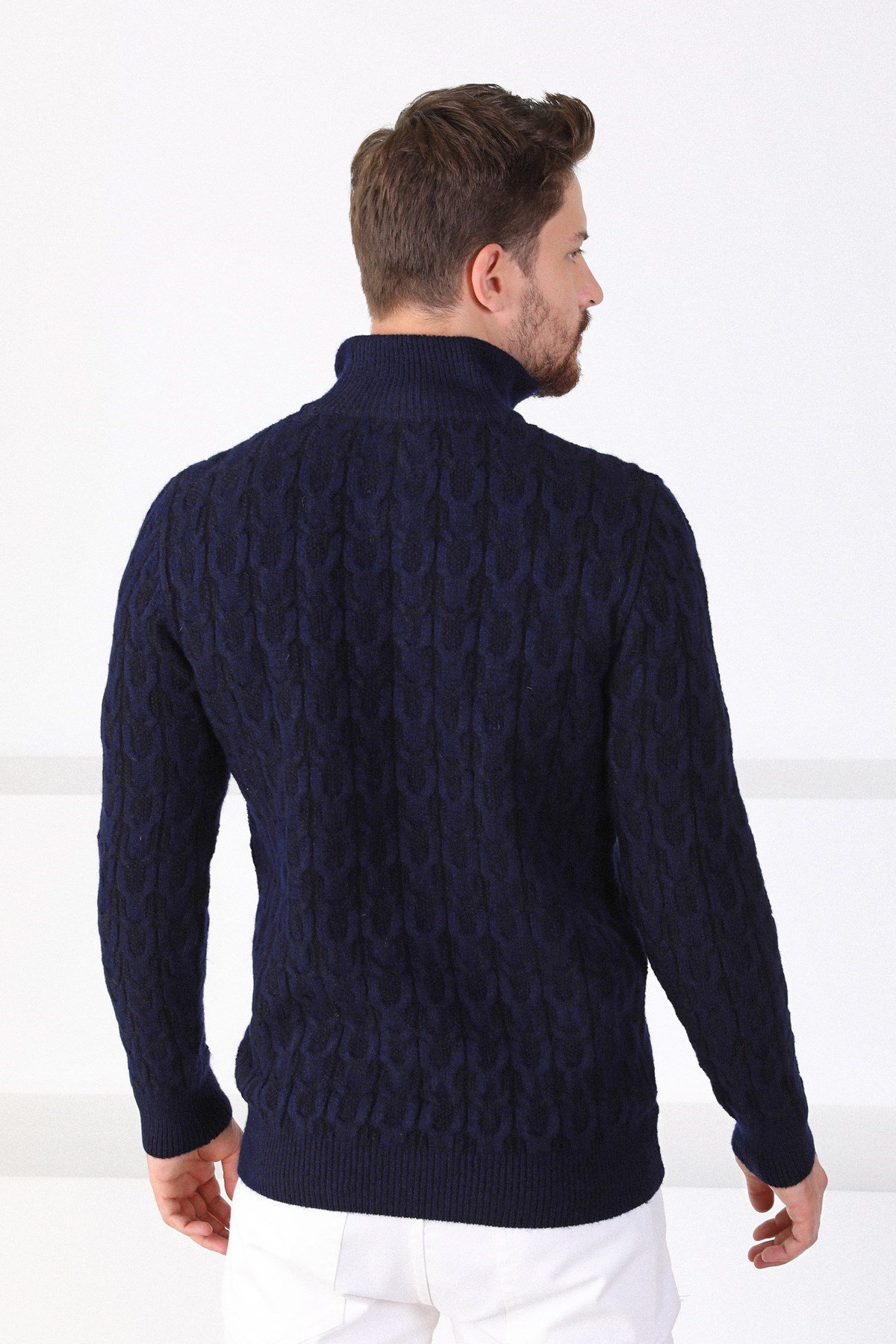 Ferraro Lacivert Dik Yaka Erkek Triko Kazak