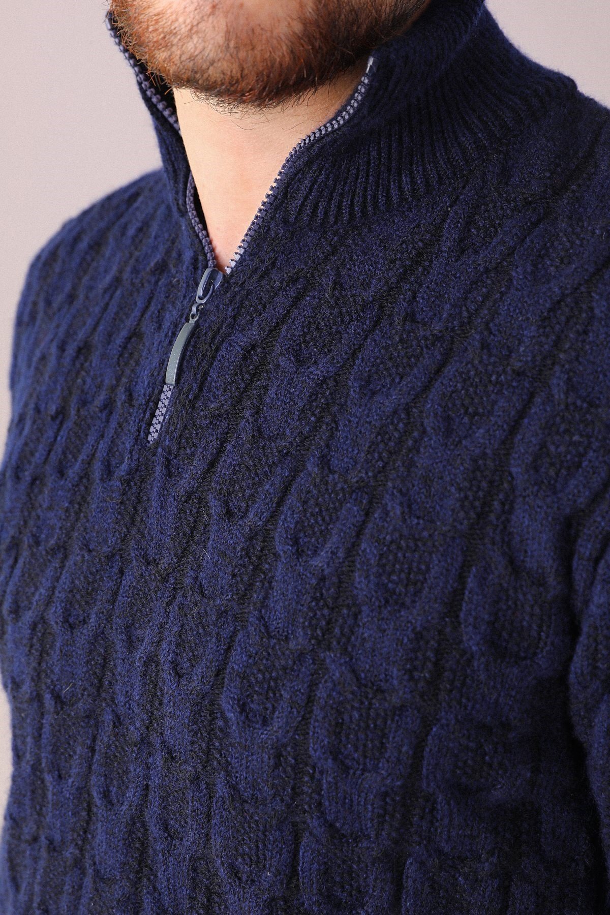 Ferraro Lacivert Dik Yaka Erkek Triko Kazak