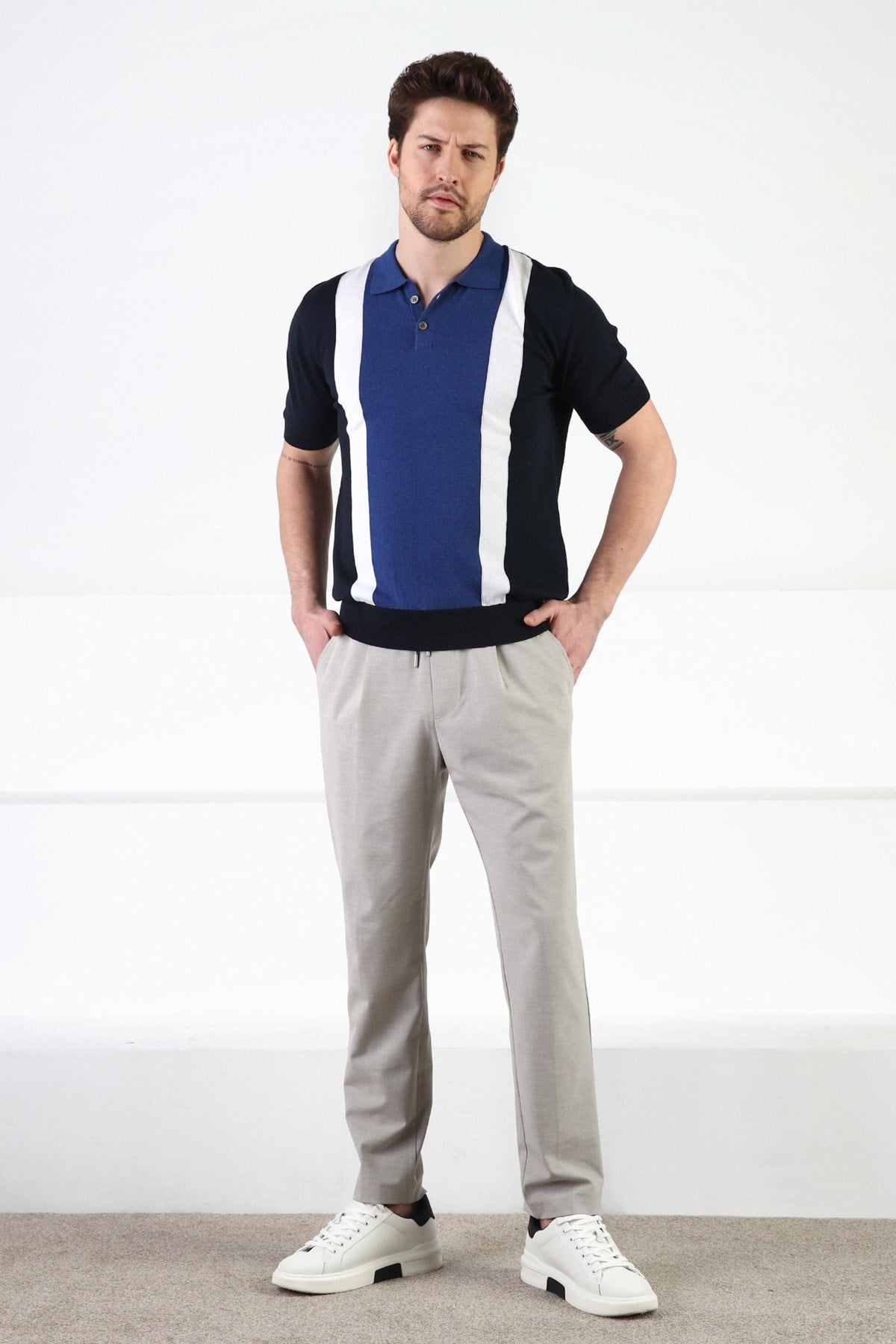 Ferraro Lacivert Düğmeli Polo Yaka %100 Pamuk Erkek Triko T-Shirt