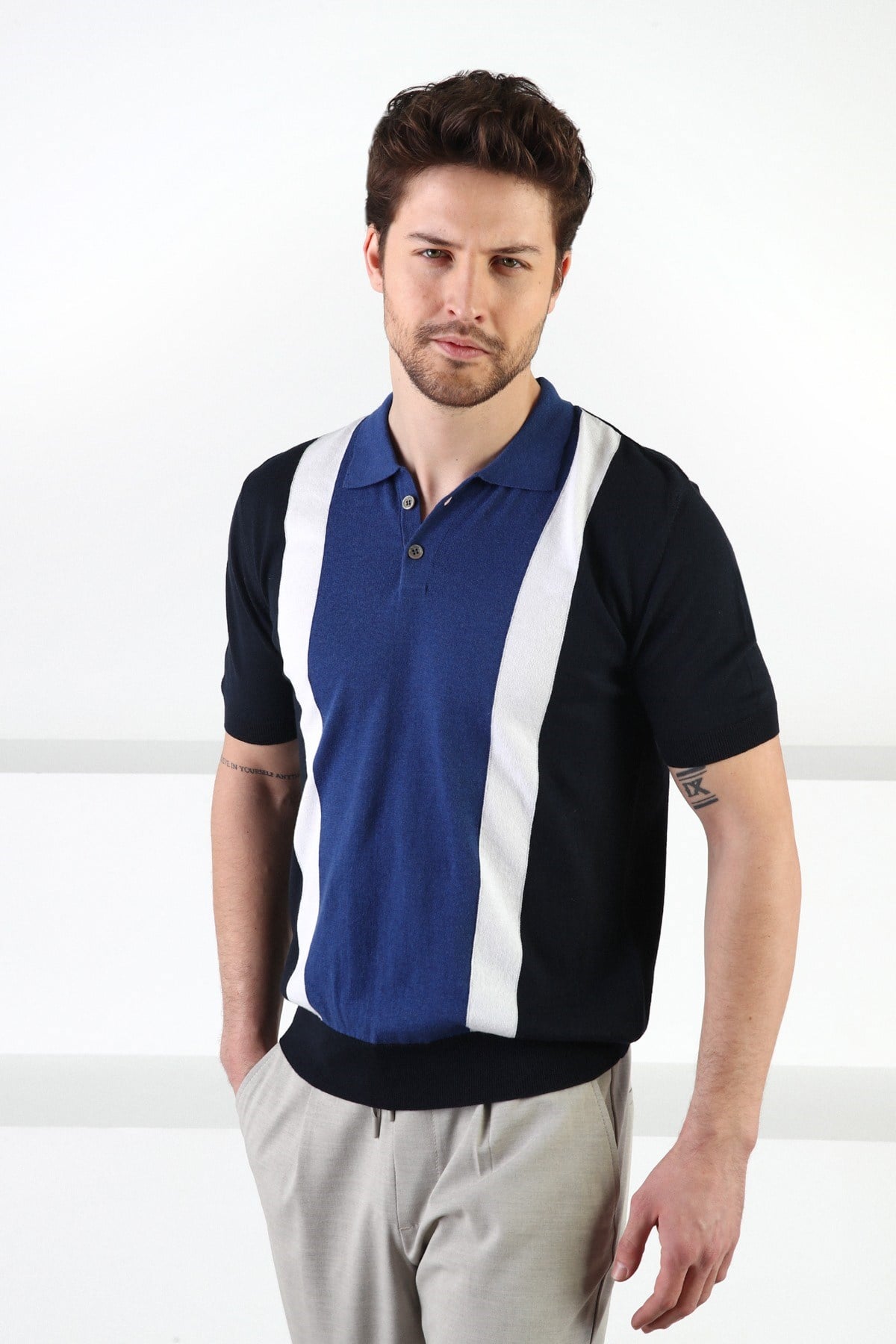 Ferraro Lacivert Düğmeli Polo Yaka %100 Pamuk Erkek Triko T-Shirt